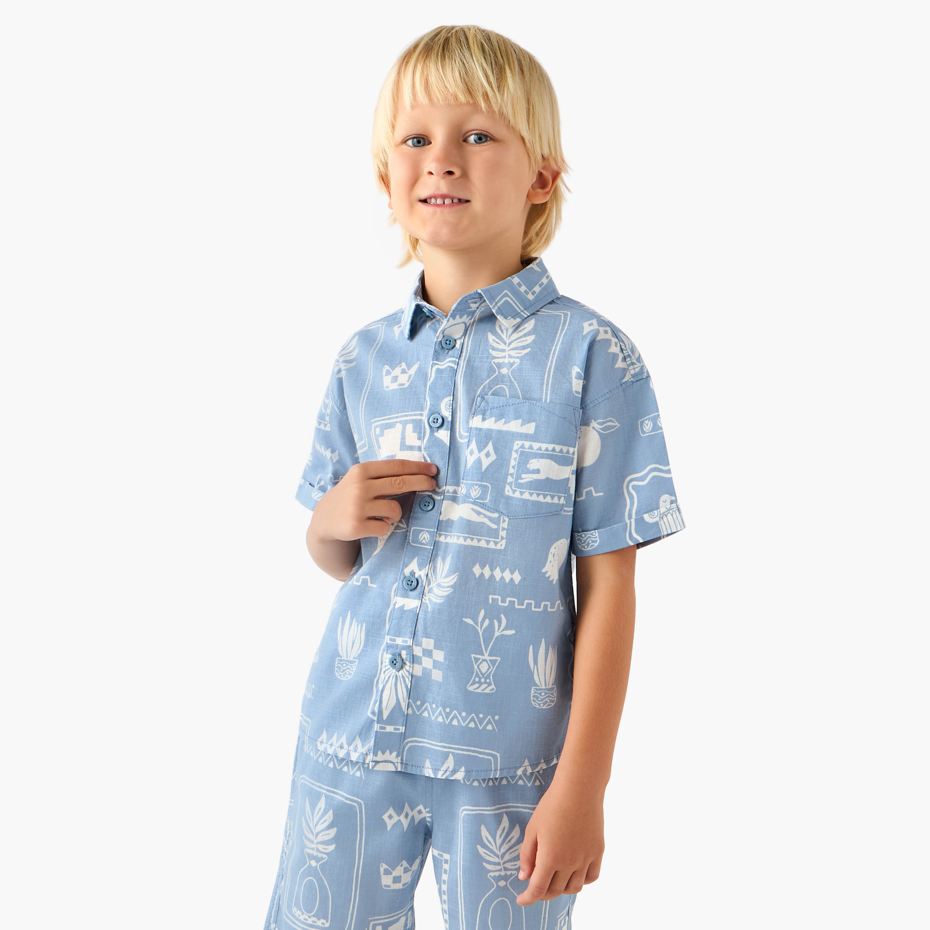 Juniors Collared Short Sleeves Shirt and Shorts Set with Fun Print-baby-boys-clothing-setsandcoords-image-2
