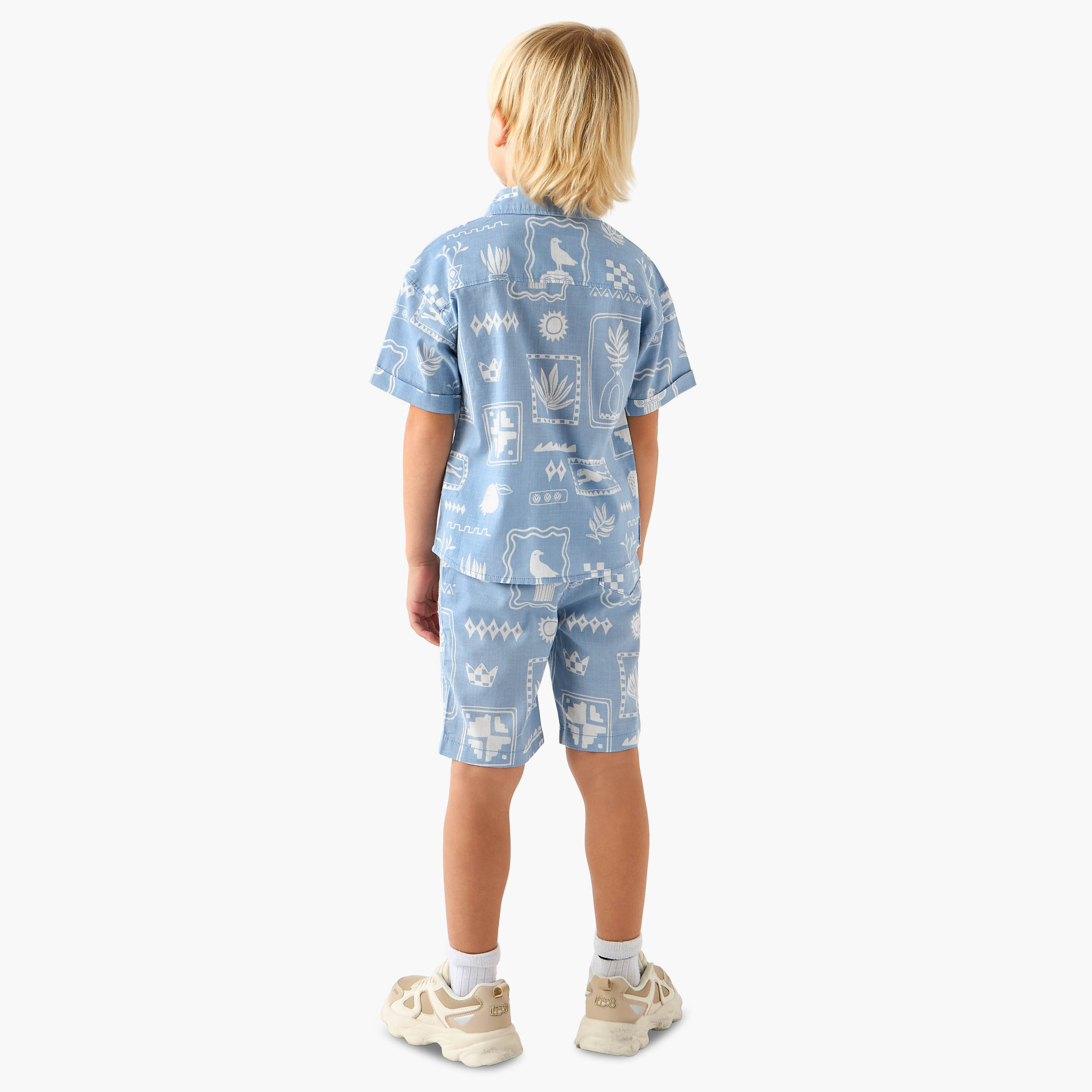 Juniors Collared Short Sleeves Shirt and Shorts Set with Fun Print-baby-boys-clothing-setsandcoords-image-4