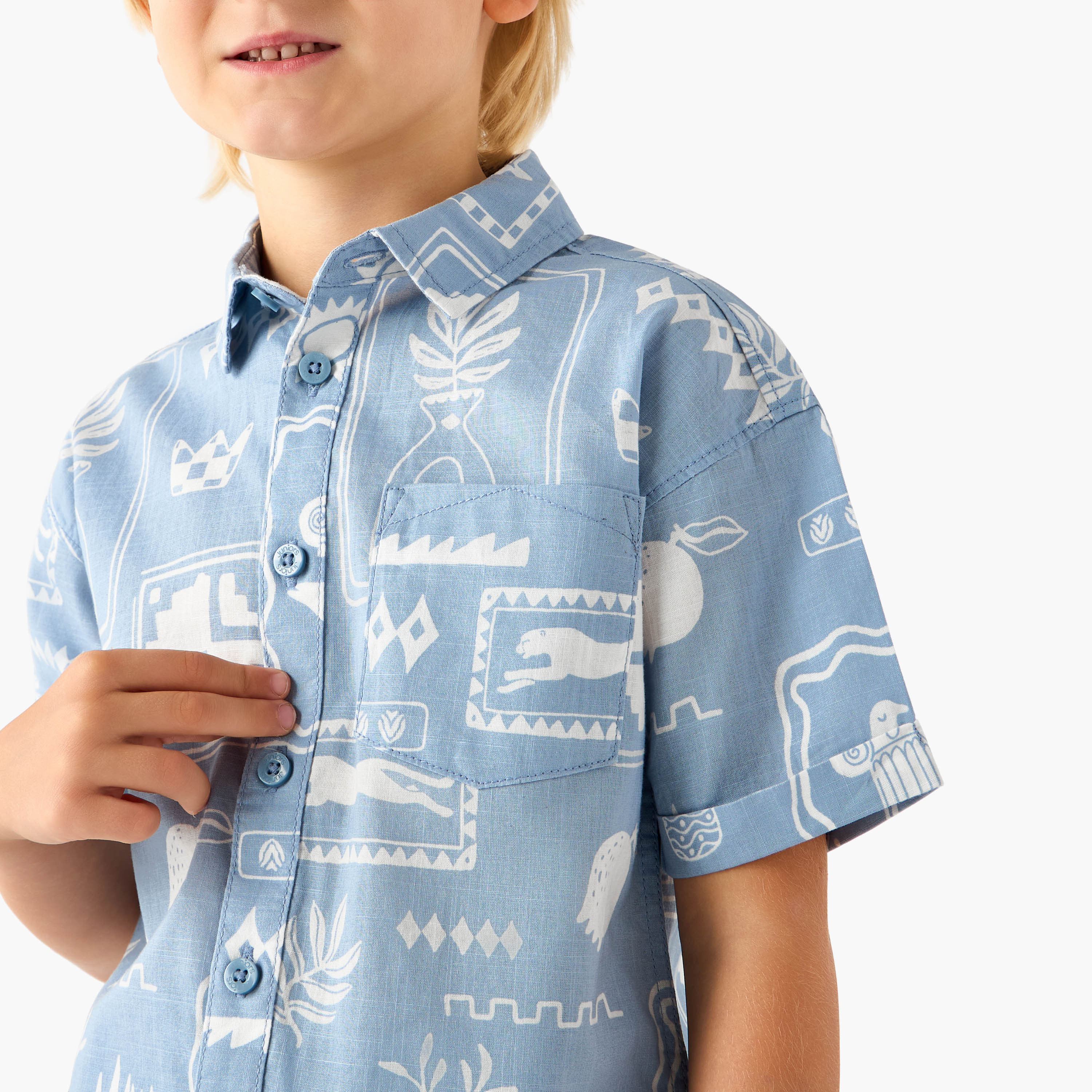 Juniors Collared Short Sleeves Shirt and Shorts Set with Fun Print-baby-boys-clothing-setsandcoords-image-5