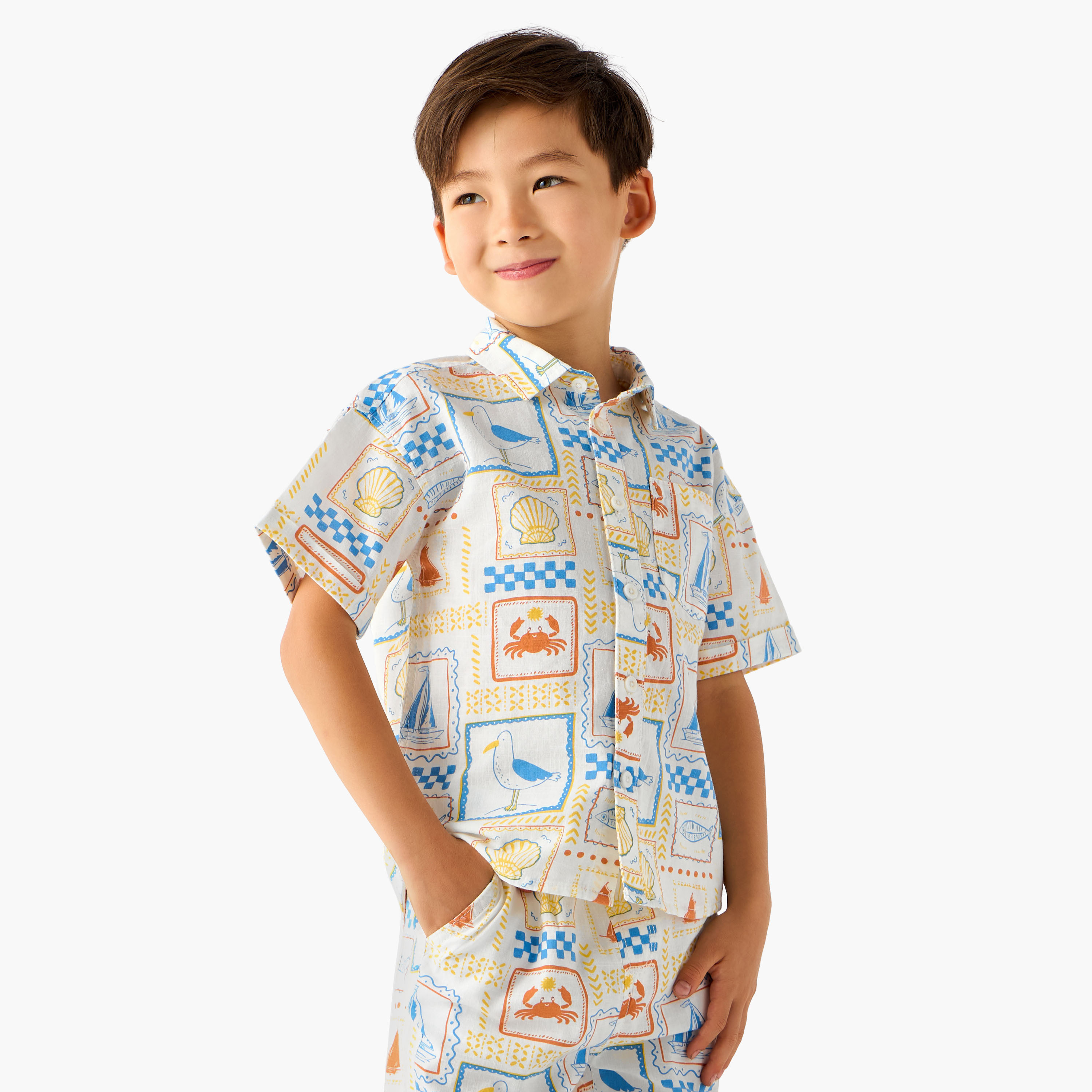 Juniors Collared Short Sleeves Shirt and Shorts Set with Fun Print-baby-boys-clothing-setsandcoords-image-2