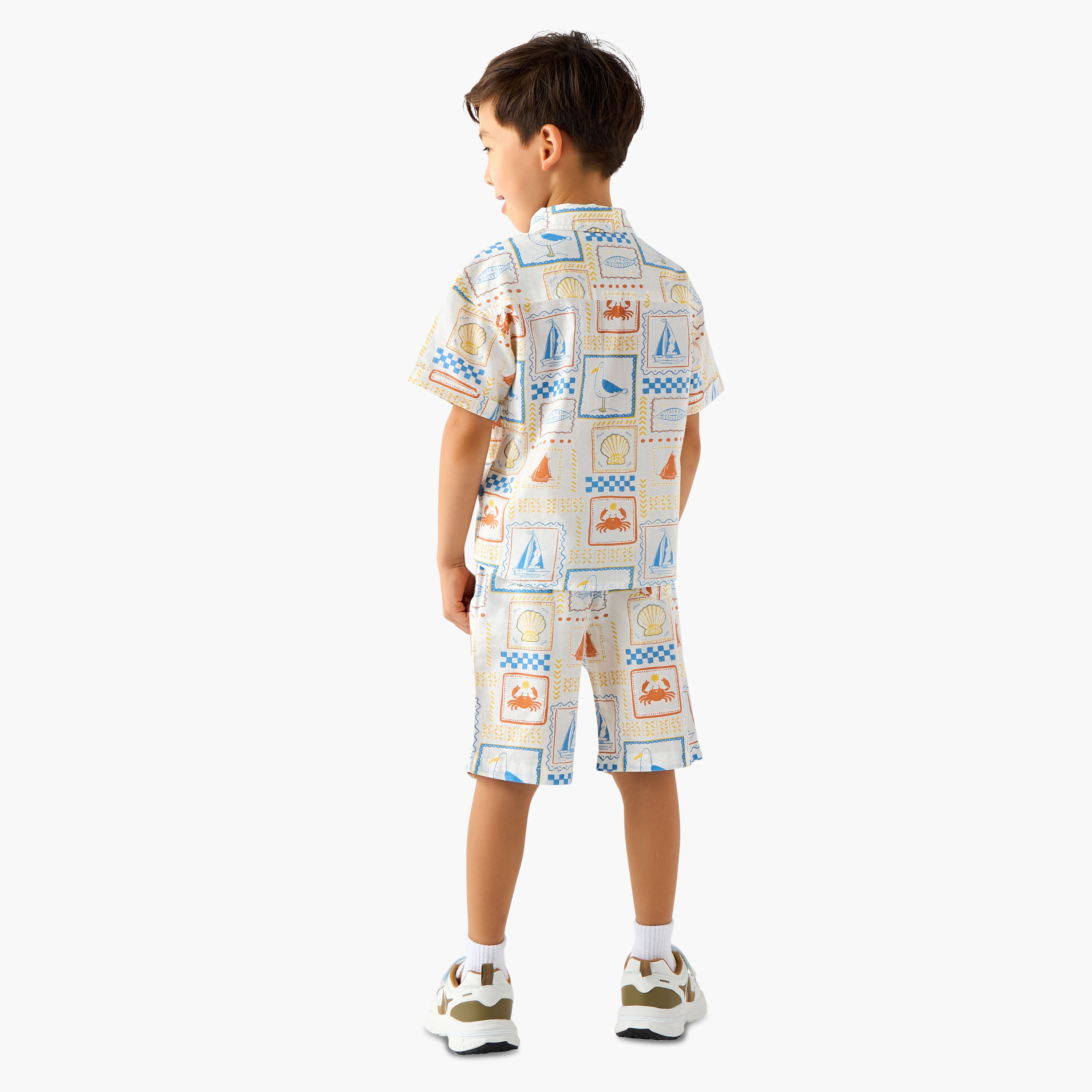 Juniors Collared Short Sleeves Shirt and Shorts Set with Fun Print-baby-boys-clothing-setsandcoords-image-4