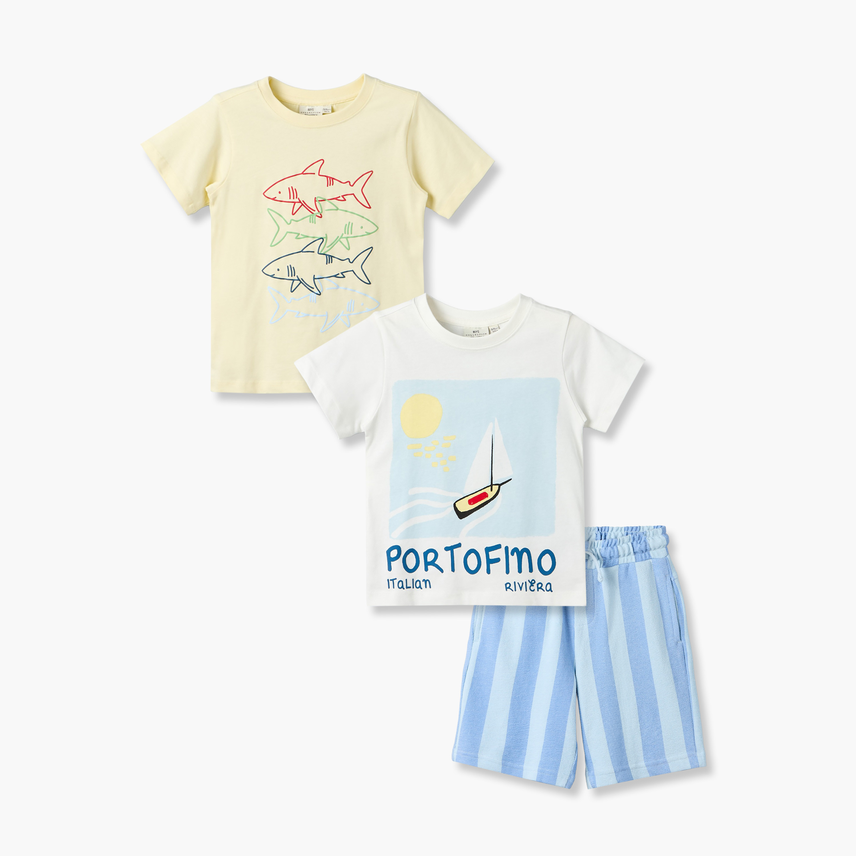 Set of 3 Juniors Crew Neck Short Sleeve T-shirt and Shorts Set with Nautical Print-boys-clothing-setsandcoords-image-1