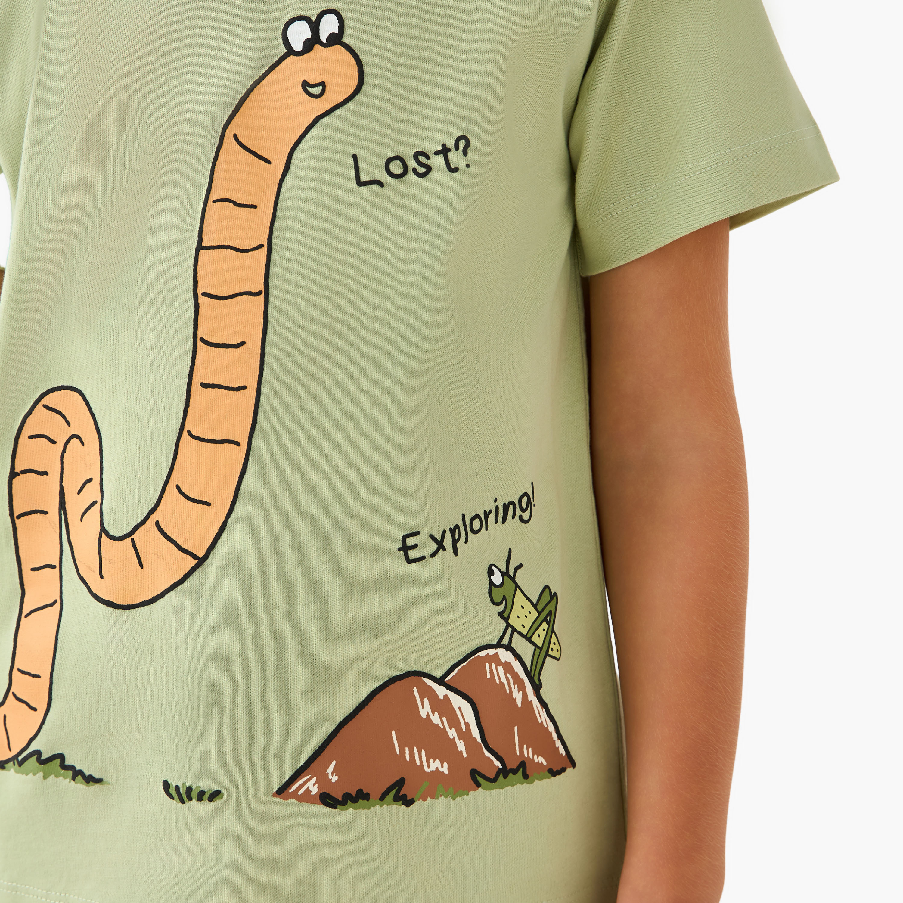 Juniors Crew Neck Short Sleeve T-shirt and Shorts Set with Worm Print-baby-boys-clothing-setsandcoords-image-5