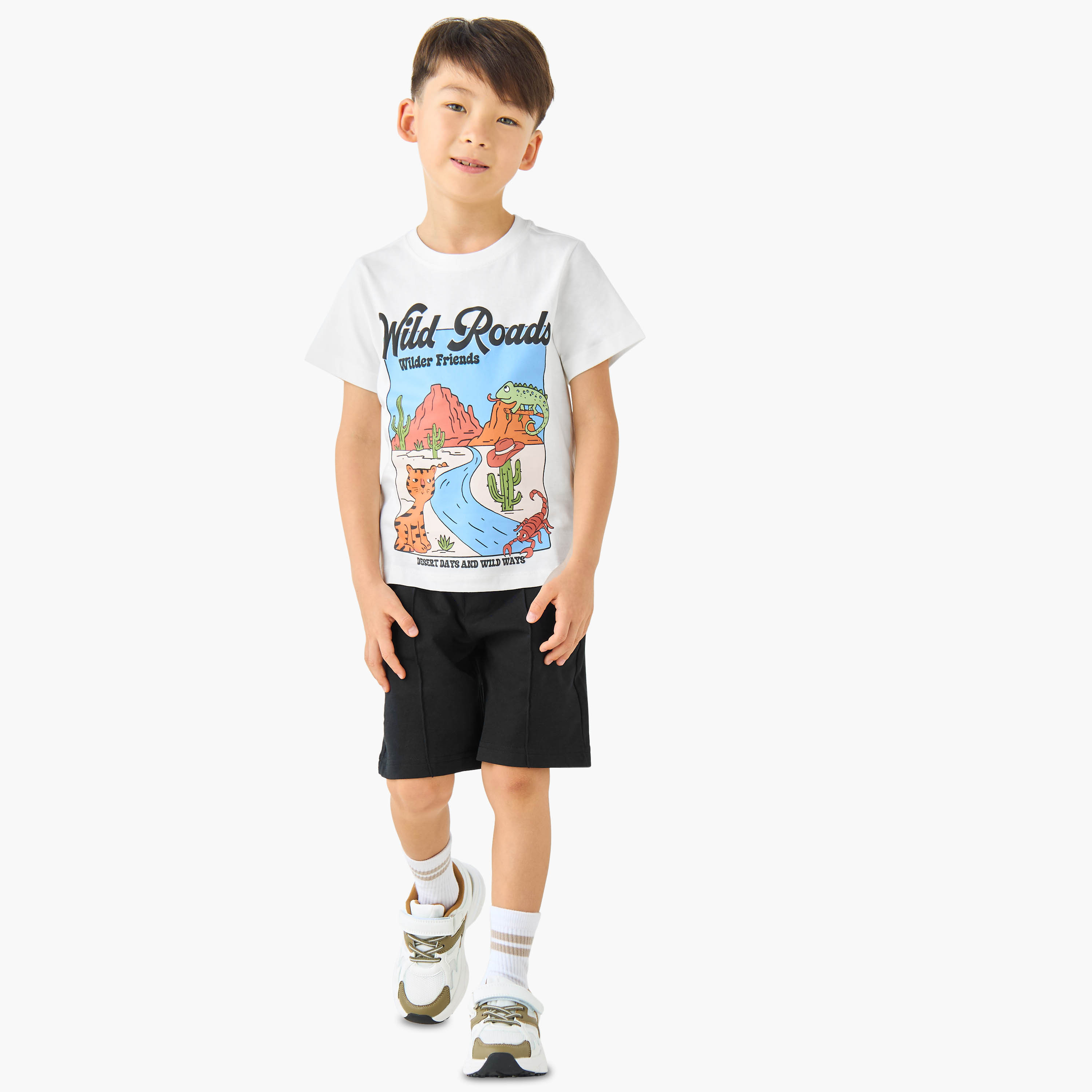 Juniors Crew Neck Short Sleeves T-shirt and Shorts Set with Graphic Print-baby-boys-clothing-setsandcoords-image-1