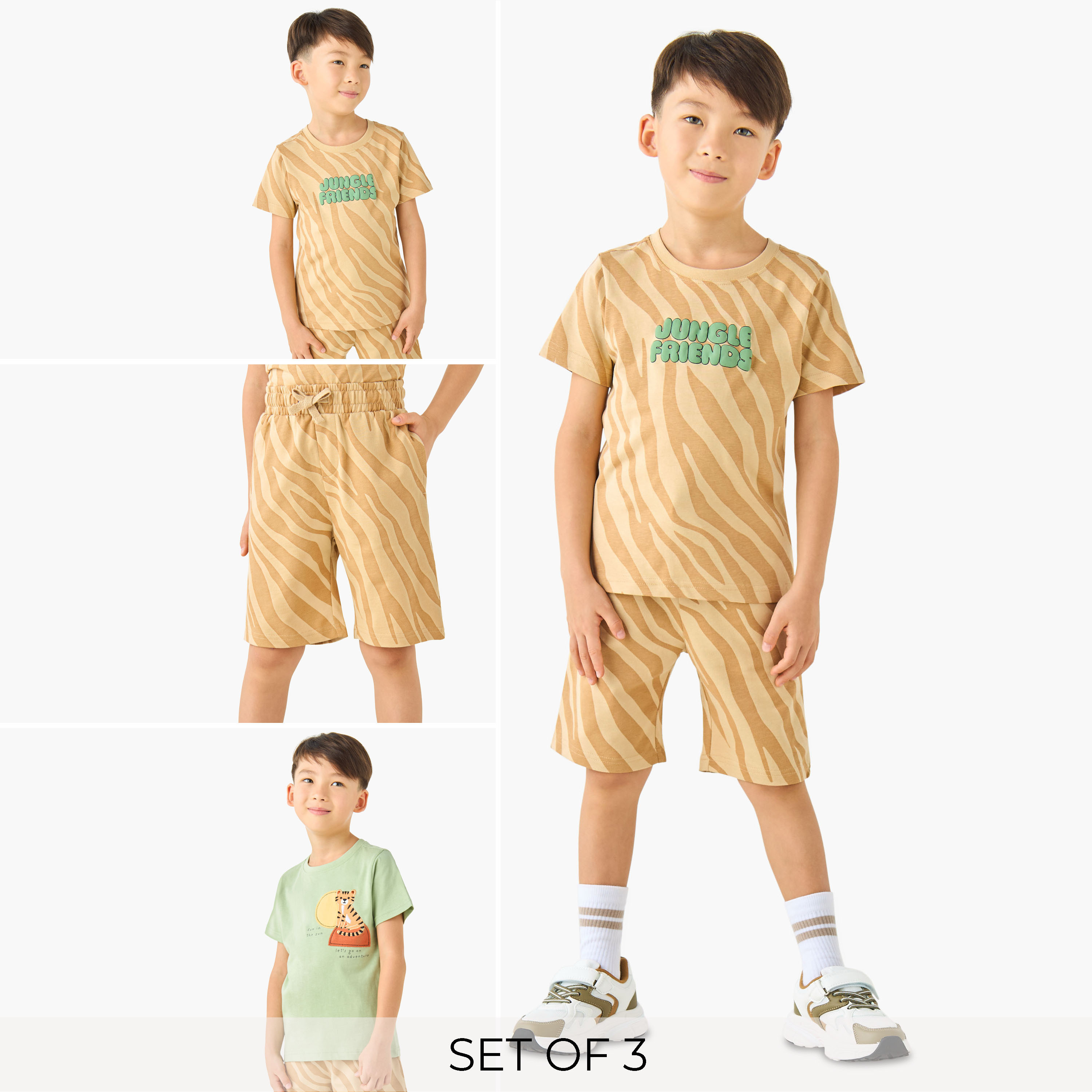 Set of 3 Juniors Crew Neck Short Sleeves T-shirt and Shorts Set with Print-boys-clothing-setsandcoords-image-1