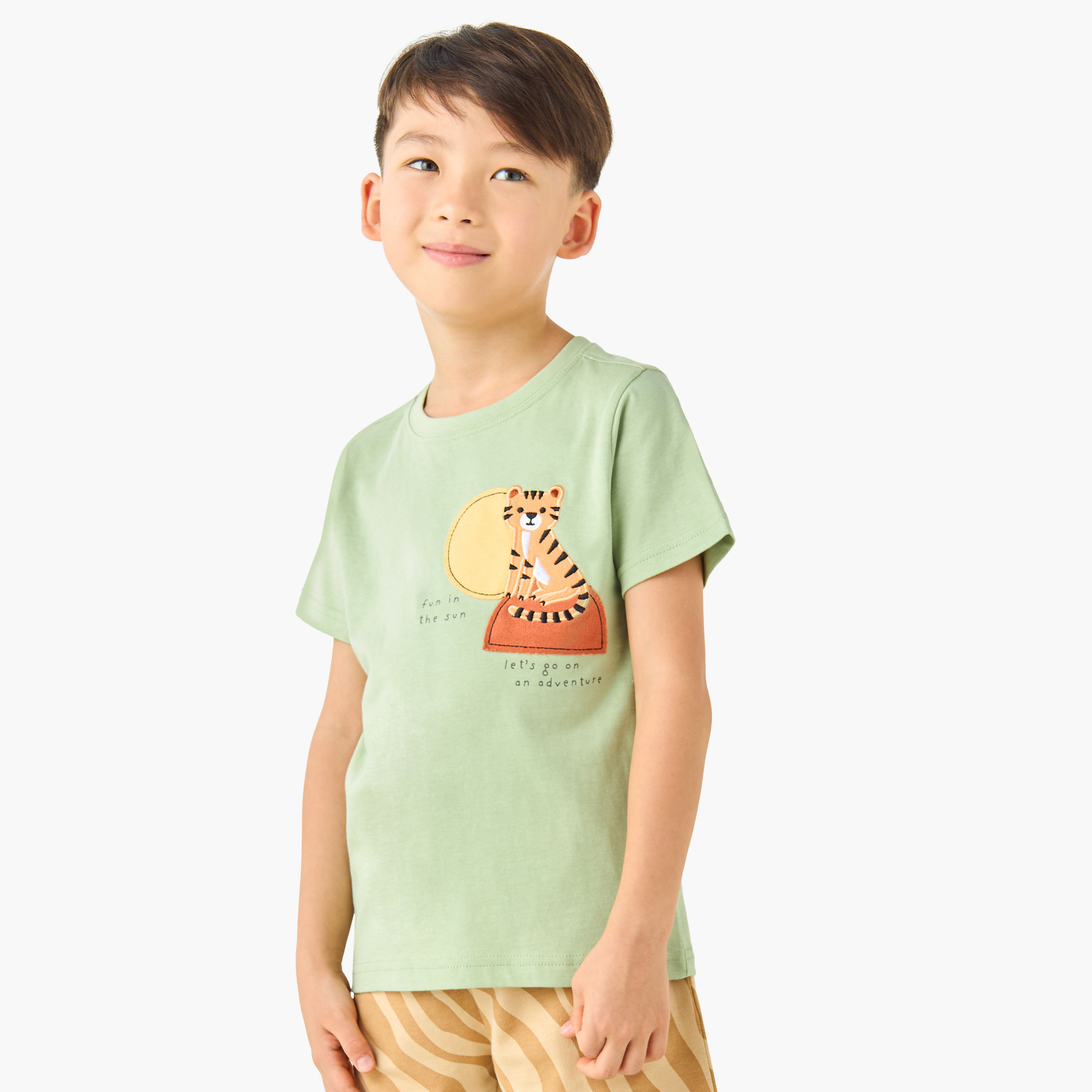 Set of 3 Juniors Crew Neck Short Sleeves T-shirt and Shorts Set with Print-boys-clothing-setsandcoords-image-2