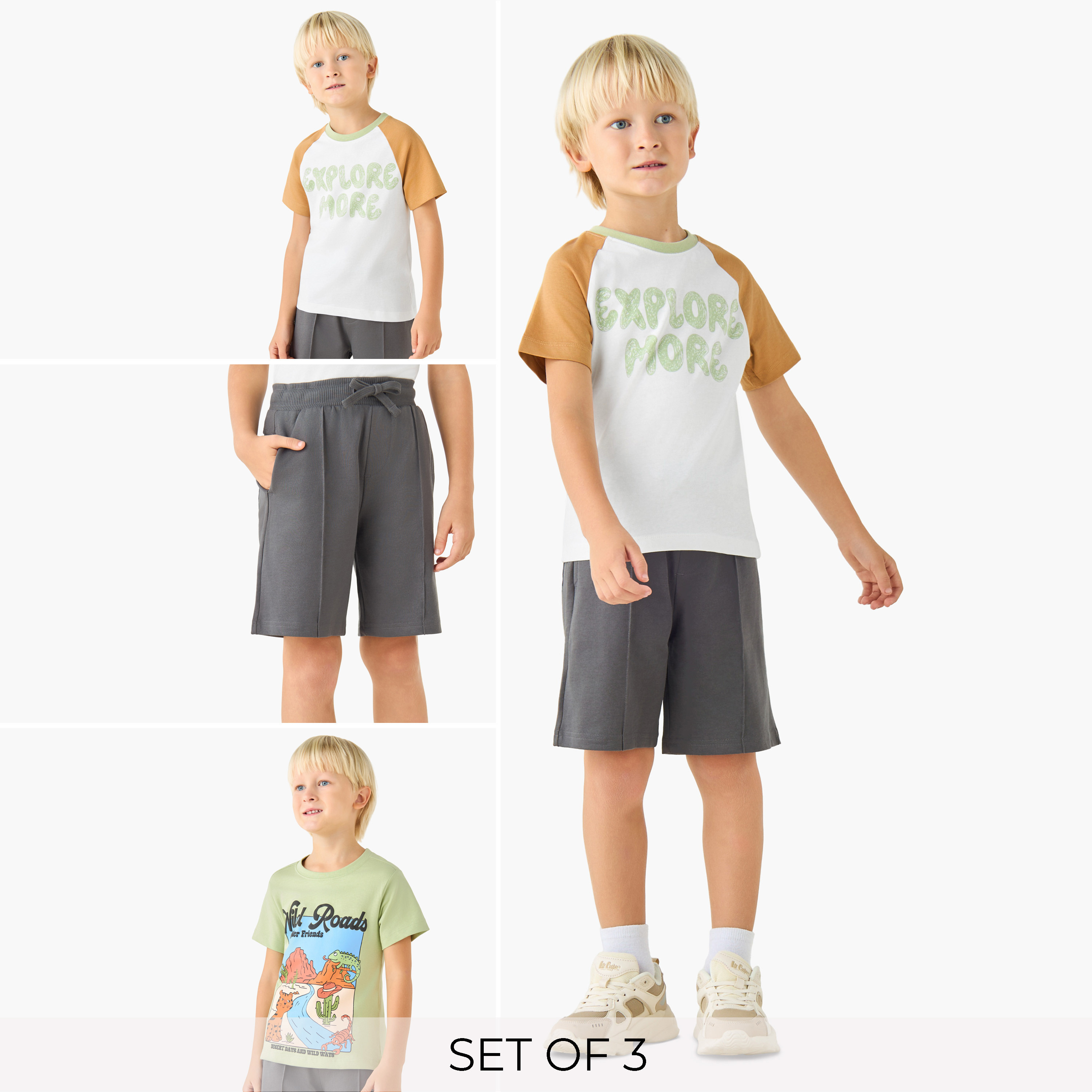 Juniors Crew Neck Short Sleeve T-shirt and Shorts Set with Drawstring Closure-baby-boys-clothing-setsandcoords-image-1