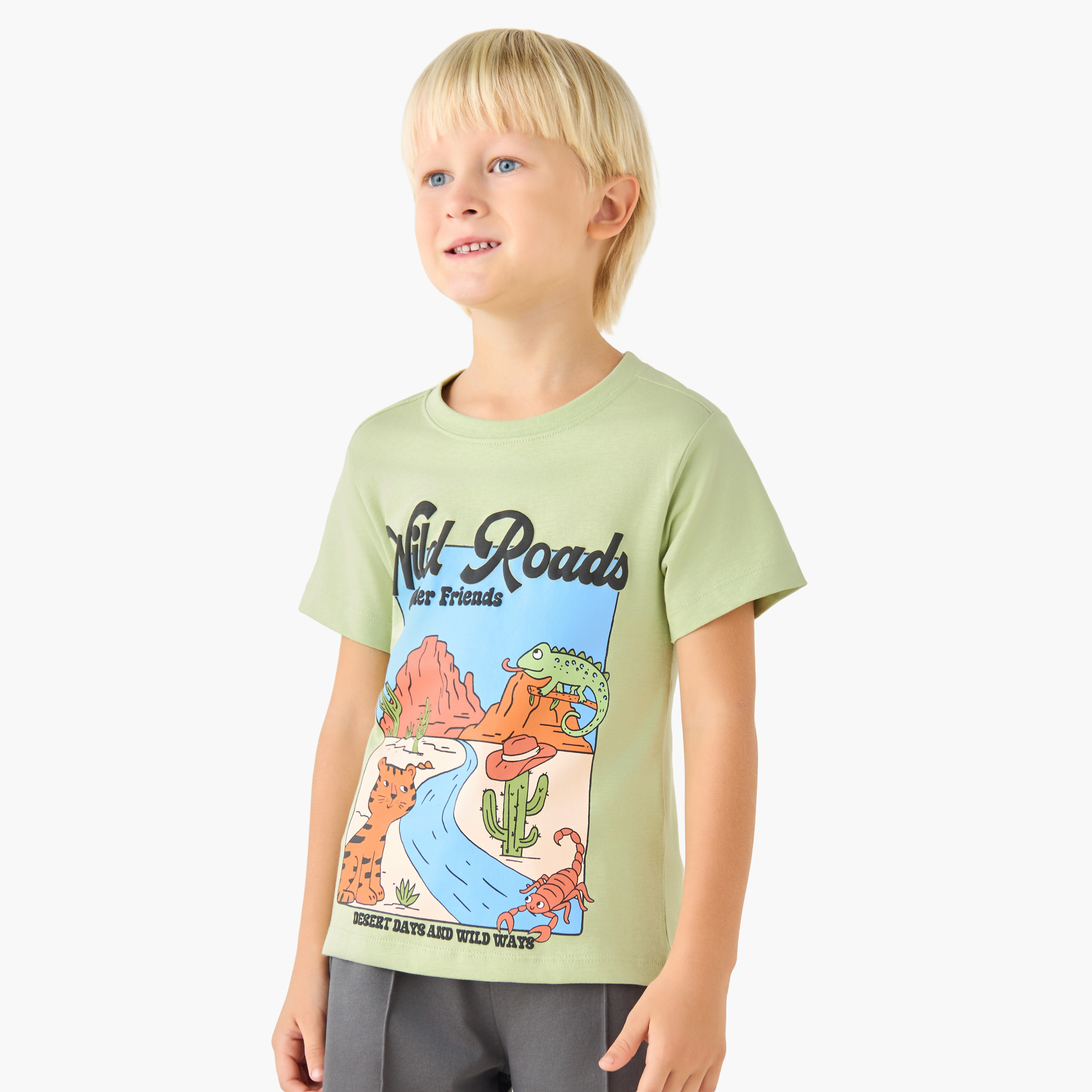 Juniors Crew Neck Short Sleeve T-shirt and Shorts Set with Drawstring Closure-baby-boys-clothing-setsandcoords-image-2
