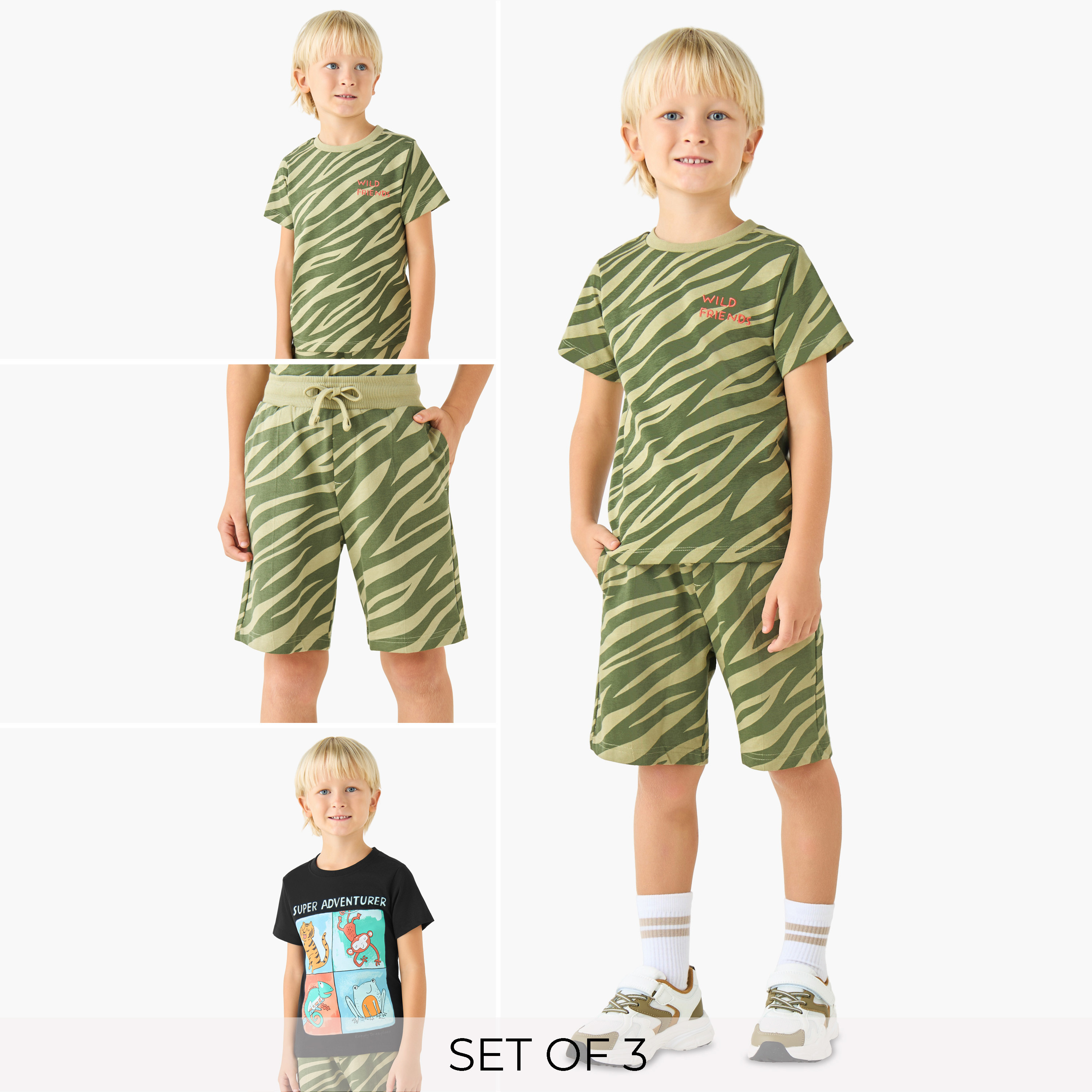 Set of 3 Juniors Crew Neck Short Sleeves T-shirt and Shorts Set with Print-boys-clothing-setsandcoords-image-1
