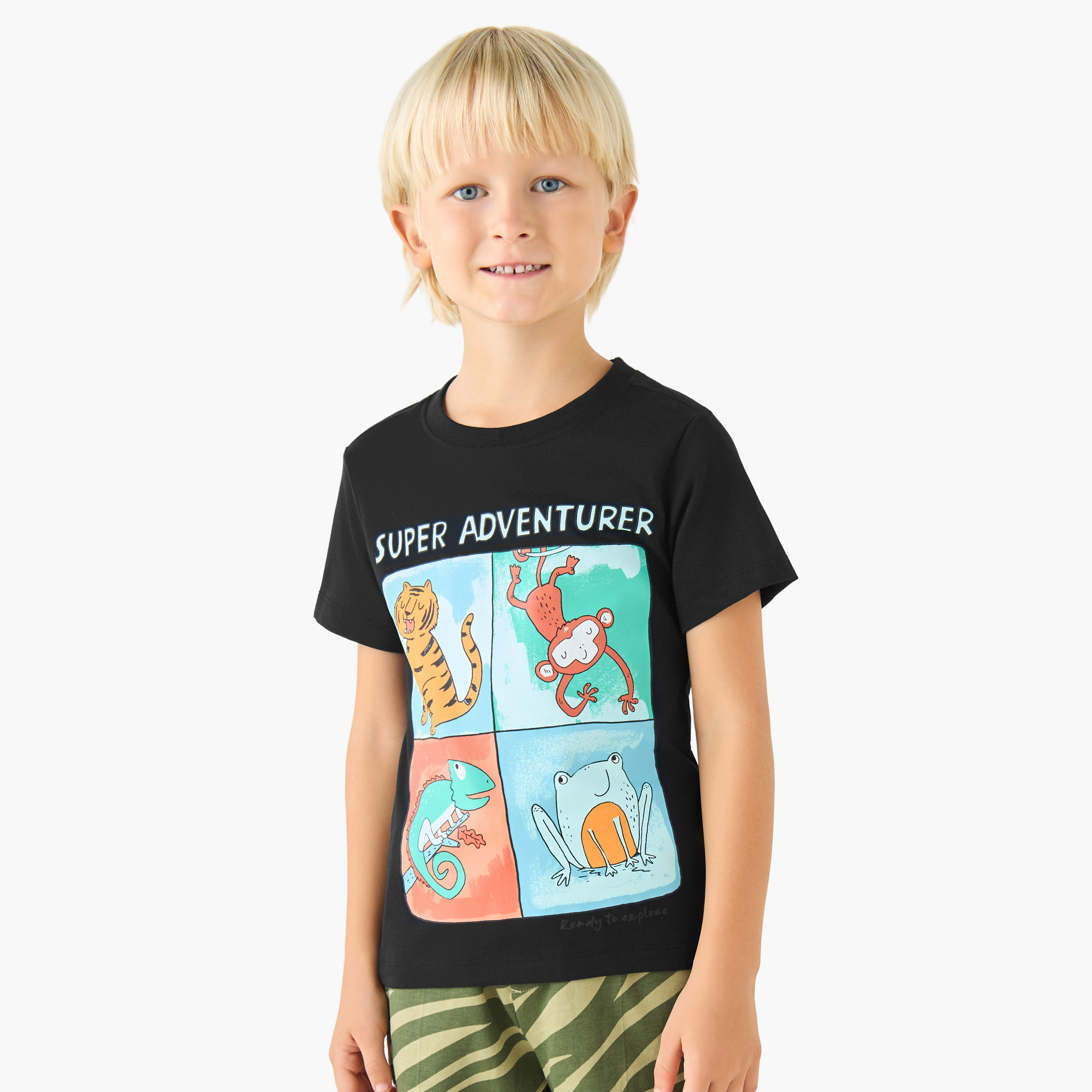 Set of 3 Juniors Crew Neck Short Sleeves T-shirt and Shorts Set with Print-boys-clothing-setsandcoords-image-2