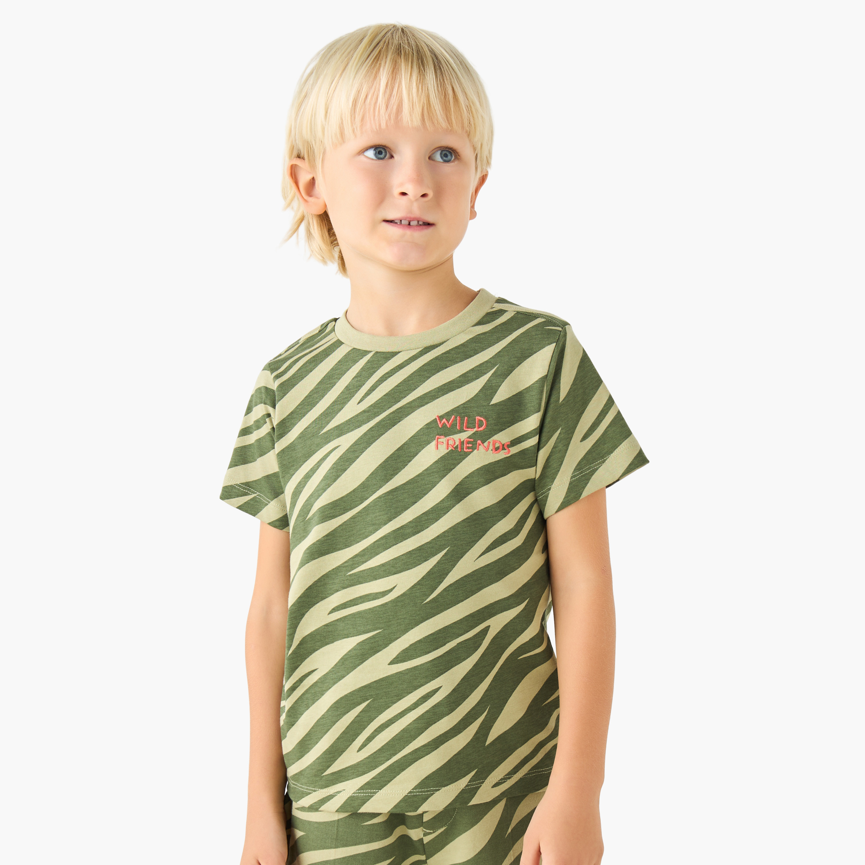 Set of 3 Juniors Crew Neck Short Sleeves T-shirt and Shorts Set with Print-boys-clothing-setsandcoords-image-3