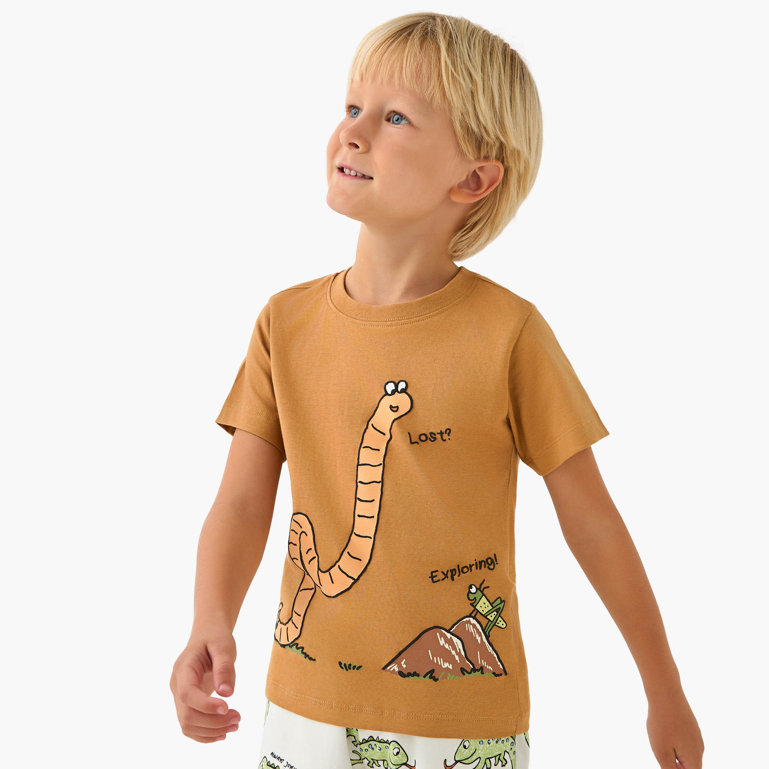 Set of 3 Juniors Crew Neck Short Sleeves T-shirt and Shorts Set with Animal Print-boys-clothing-setsandcoords-image-2