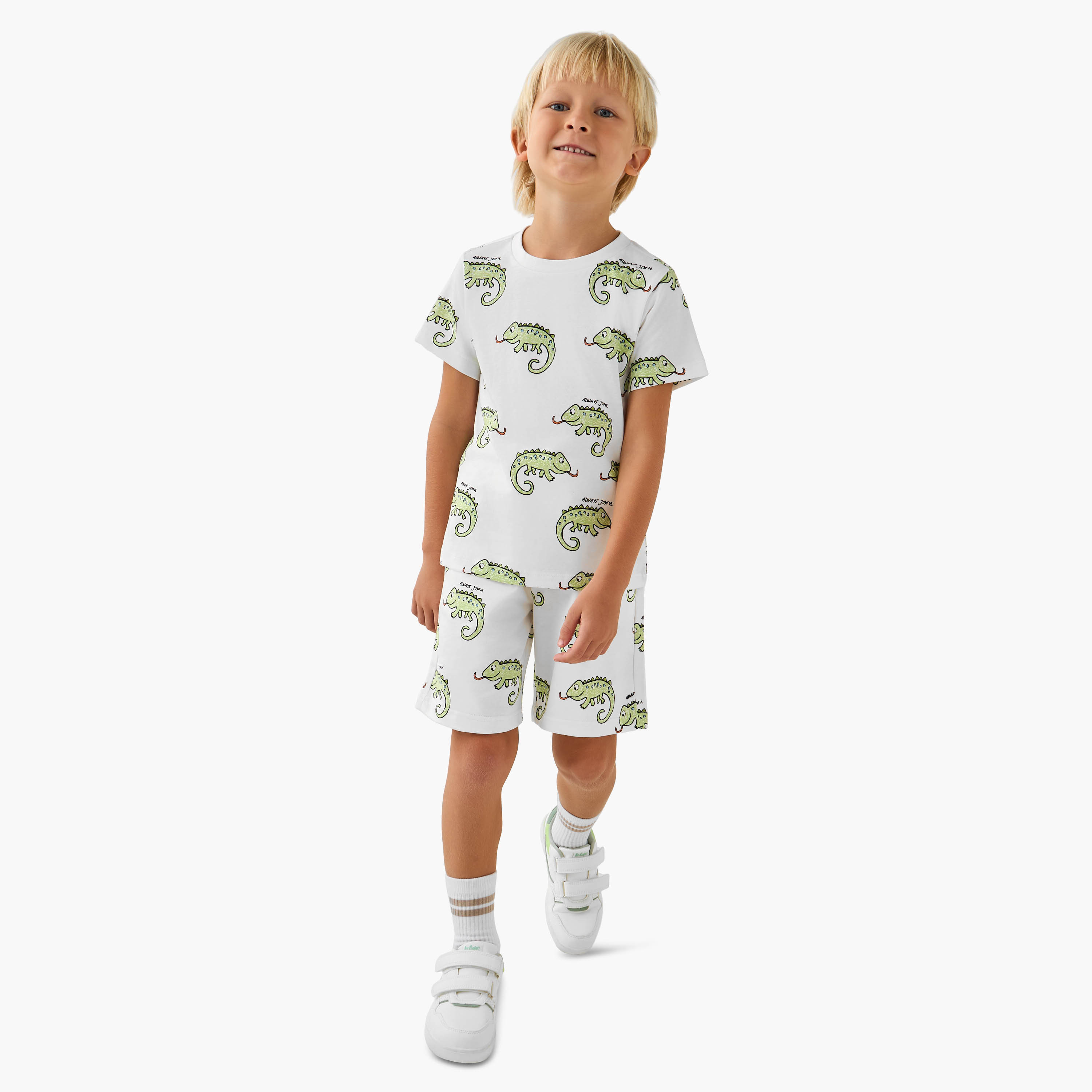 Set of 3 Juniors Crew Neck Short Sleeves T-shirt and Shorts Set with Animal Print-boys-clothing-setsandcoords-image-8