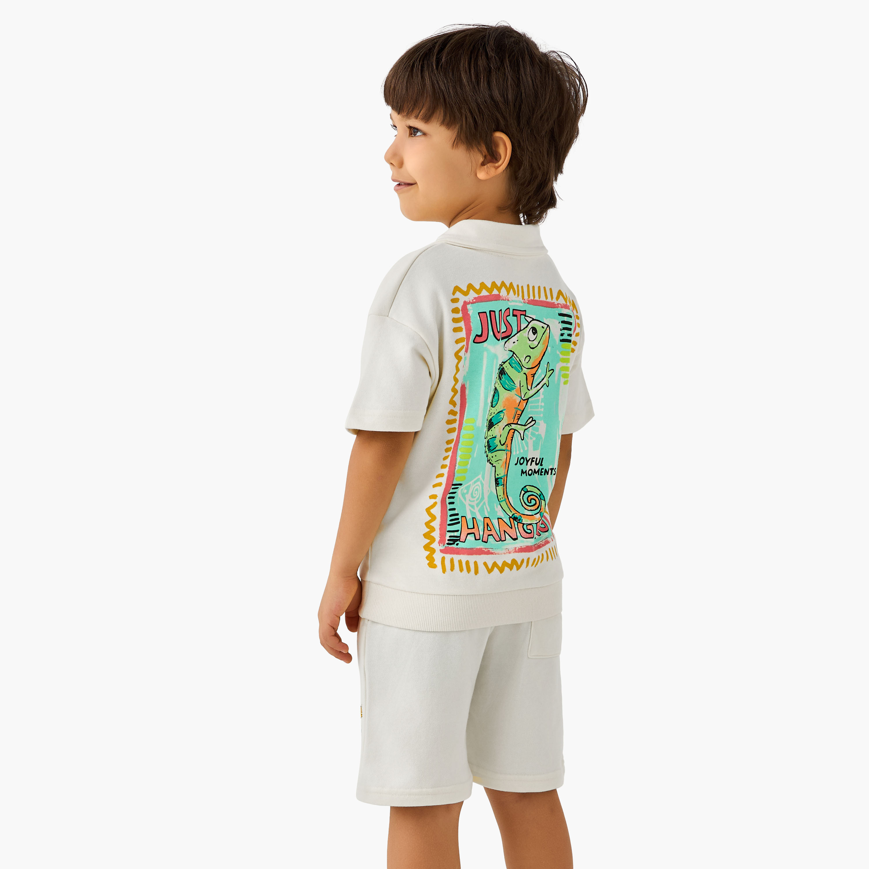Juniors Collared Neck Short Sleeve Polo T-shirt and Shorts Set with Chameleon Print-boys-clothing-setsandcoords-image-4