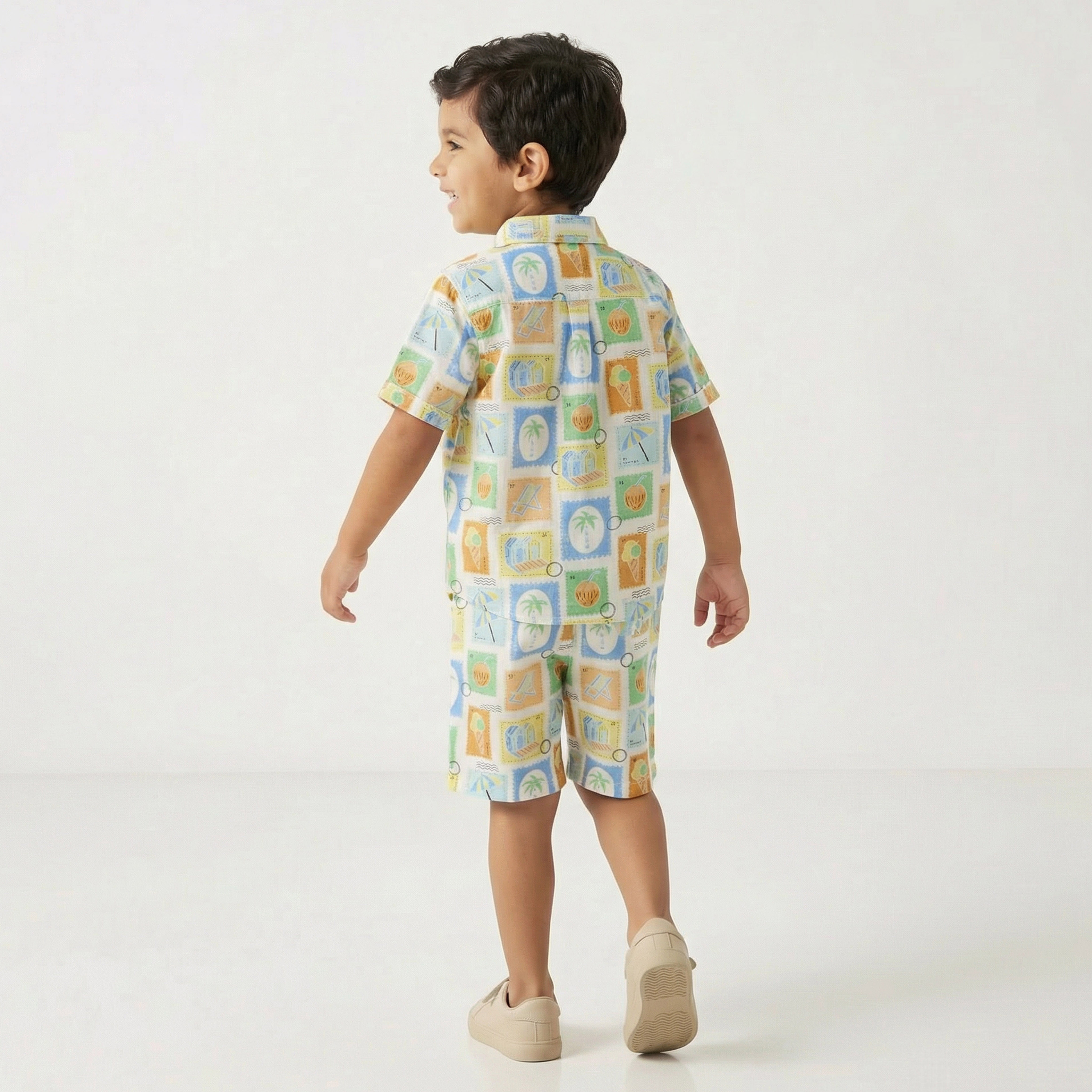 Juniors Collared Short Sleeves Shirt and Shorts Set with Tile Print-boys-clothing-setsandcoords-image-3