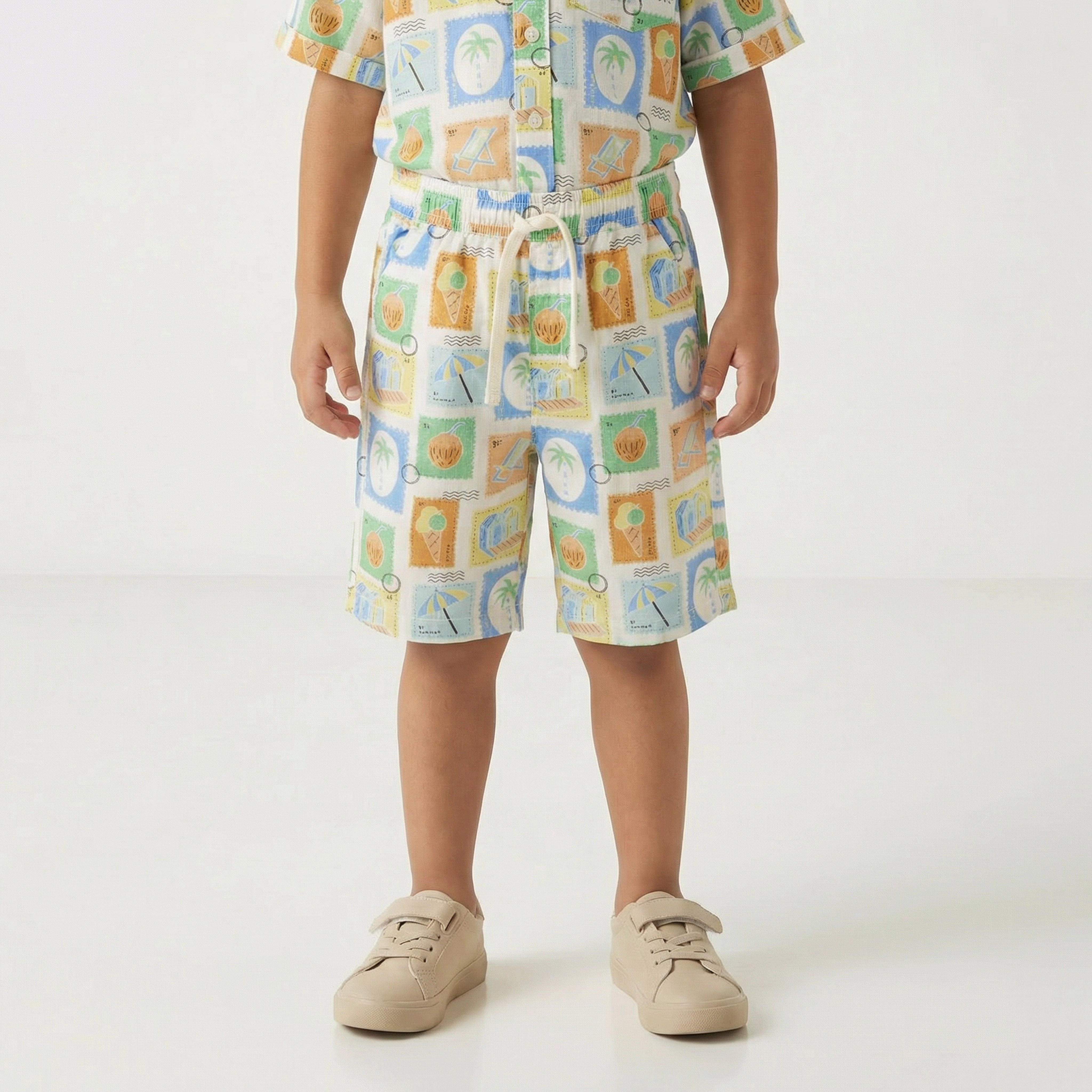 Juniors Collared Short Sleeves Shirt and Shorts Set with Tile Print-boys-clothing-setsandcoords-image-4