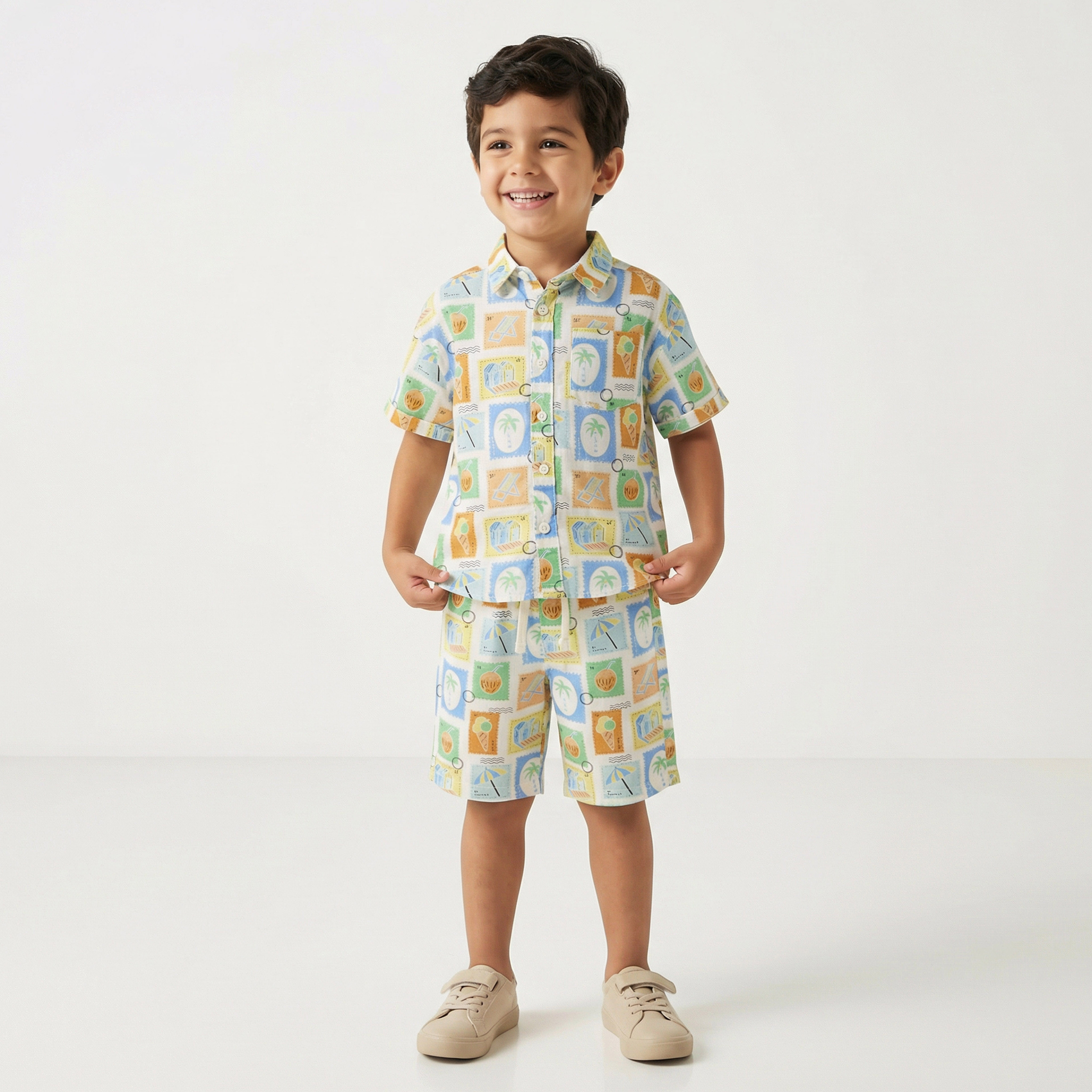 Juniors Collared Short Sleeves Shirt and Shorts Set with Tile Print-boys-clothing-setsandcoords-image-7