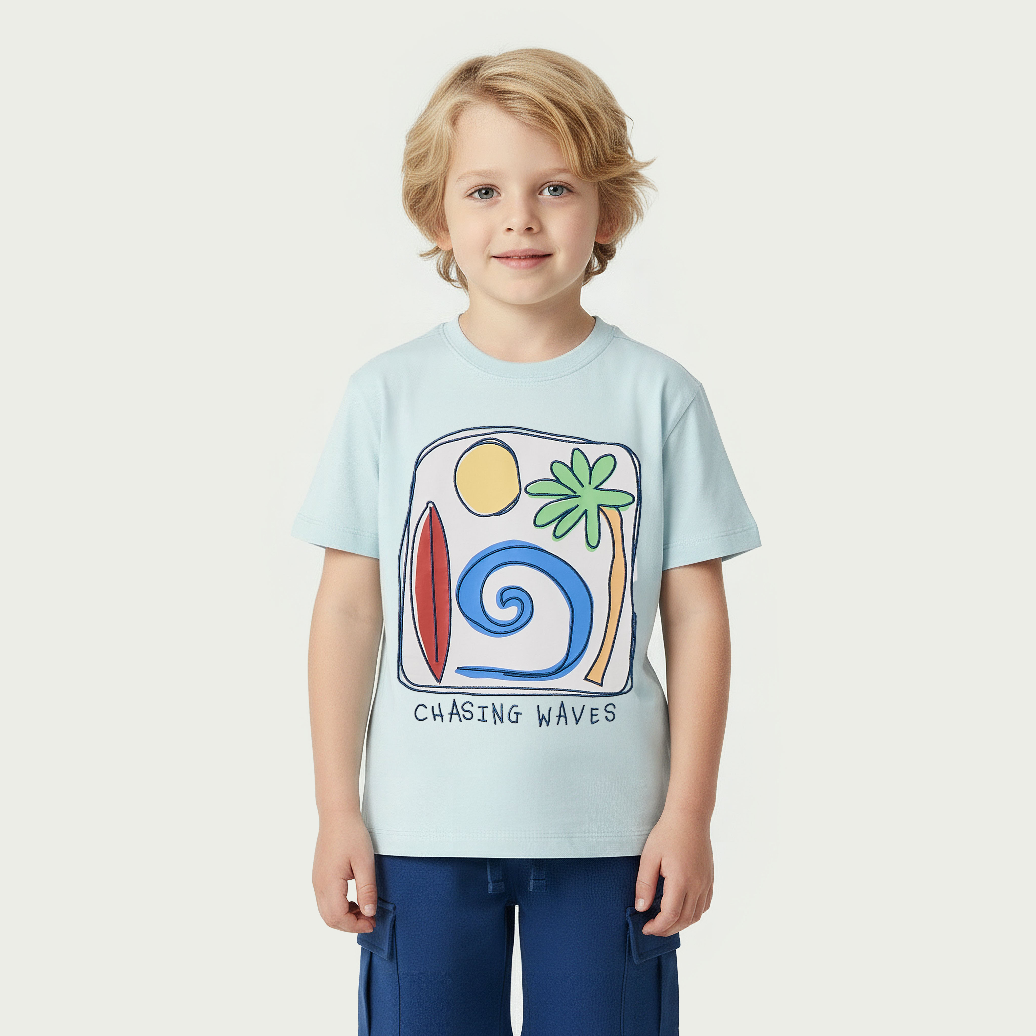 Juniors Crew Neck Short Sleeves T-shirt and Shorts Set with Graphic Print-boys-clothing-setsandcoords-image-2