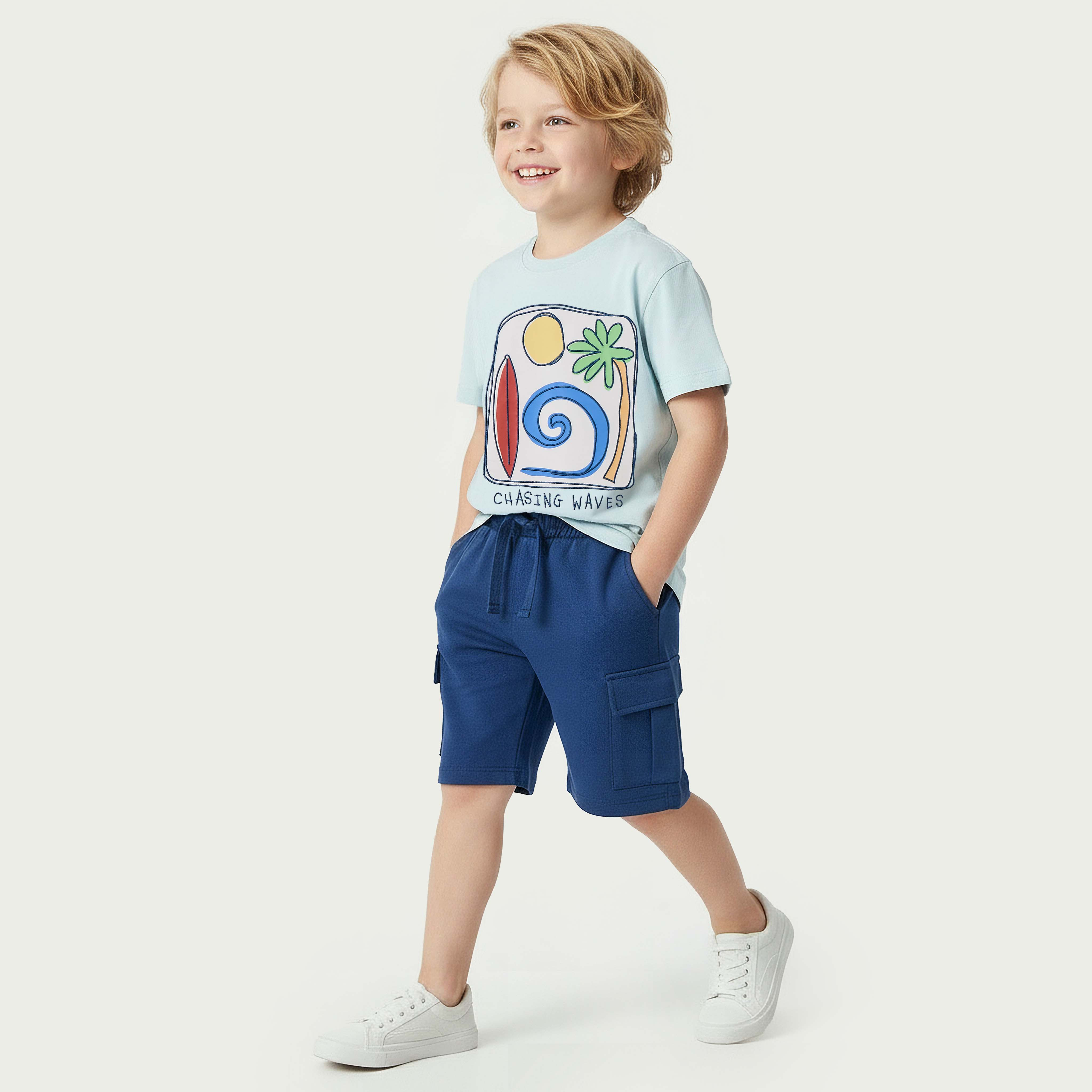 Juniors Crew Neck Short Sleeves T-shirt and Shorts Set with Graphic Print-boys-clothing-setsandcoords-image-5