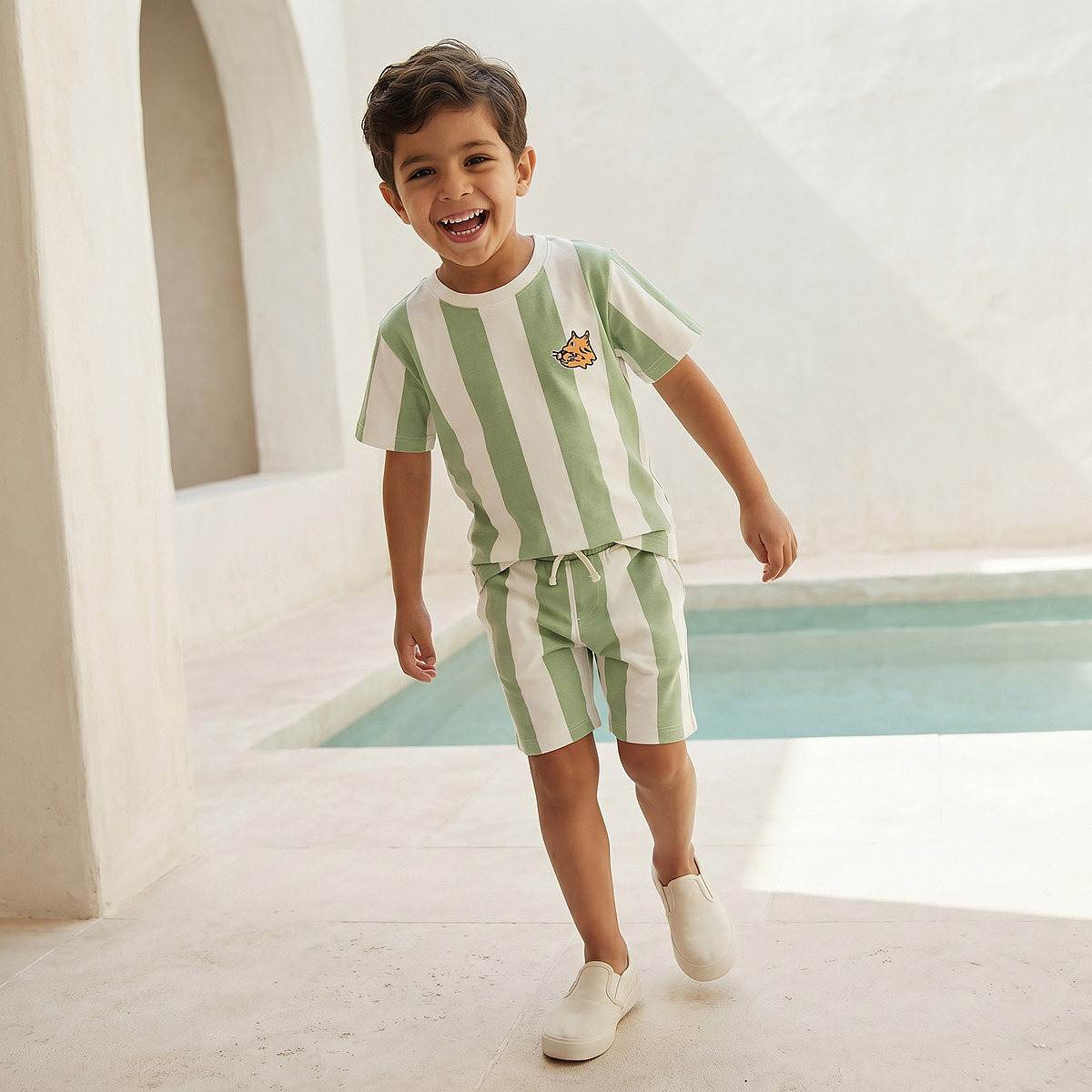 Juniors Crew Neck T-shirt and Shorts Set with Stripes-boys-clothing-setsandcoords-image-1