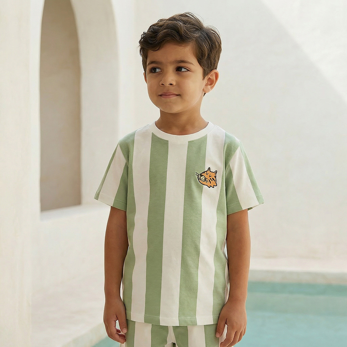 Juniors Crew Neck T-shirt and Shorts Set with Stripes-boys-clothing-setsandcoords-image-2