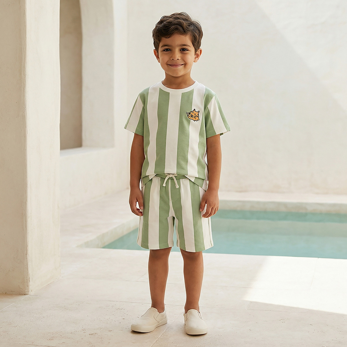 Juniors Crew Neck T-shirt and Shorts Set with Stripes-boys-clothing-setsandcoords-image-7
