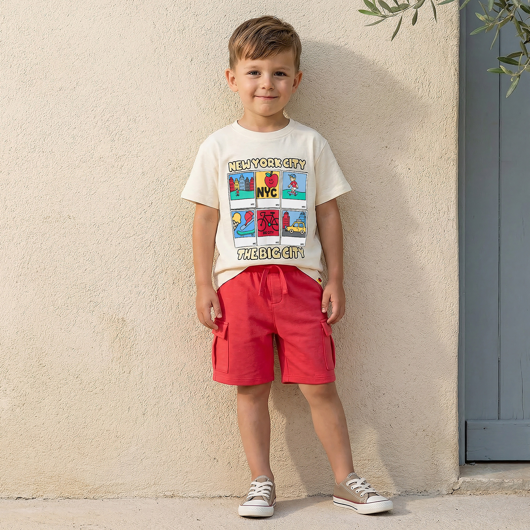 Juniors Crew Neck Short Sleeve T-shirt and Shorts Set with New York City Print-boys-clothing-setsandcoords-image-1