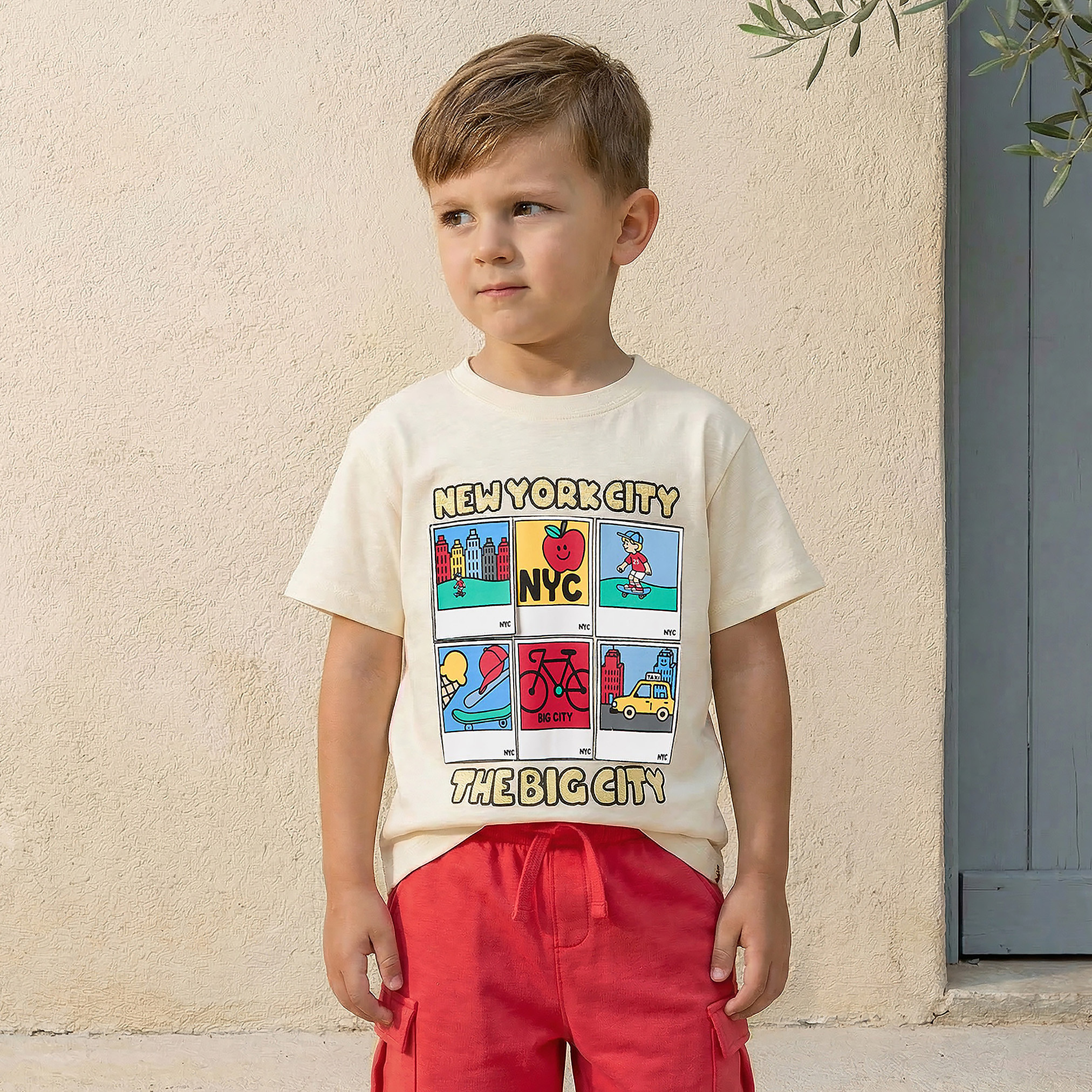 Juniors Crew Neck Short Sleeve T-shirt and Shorts Set with New York City Print-boys-clothing-setsandcoords-image-2