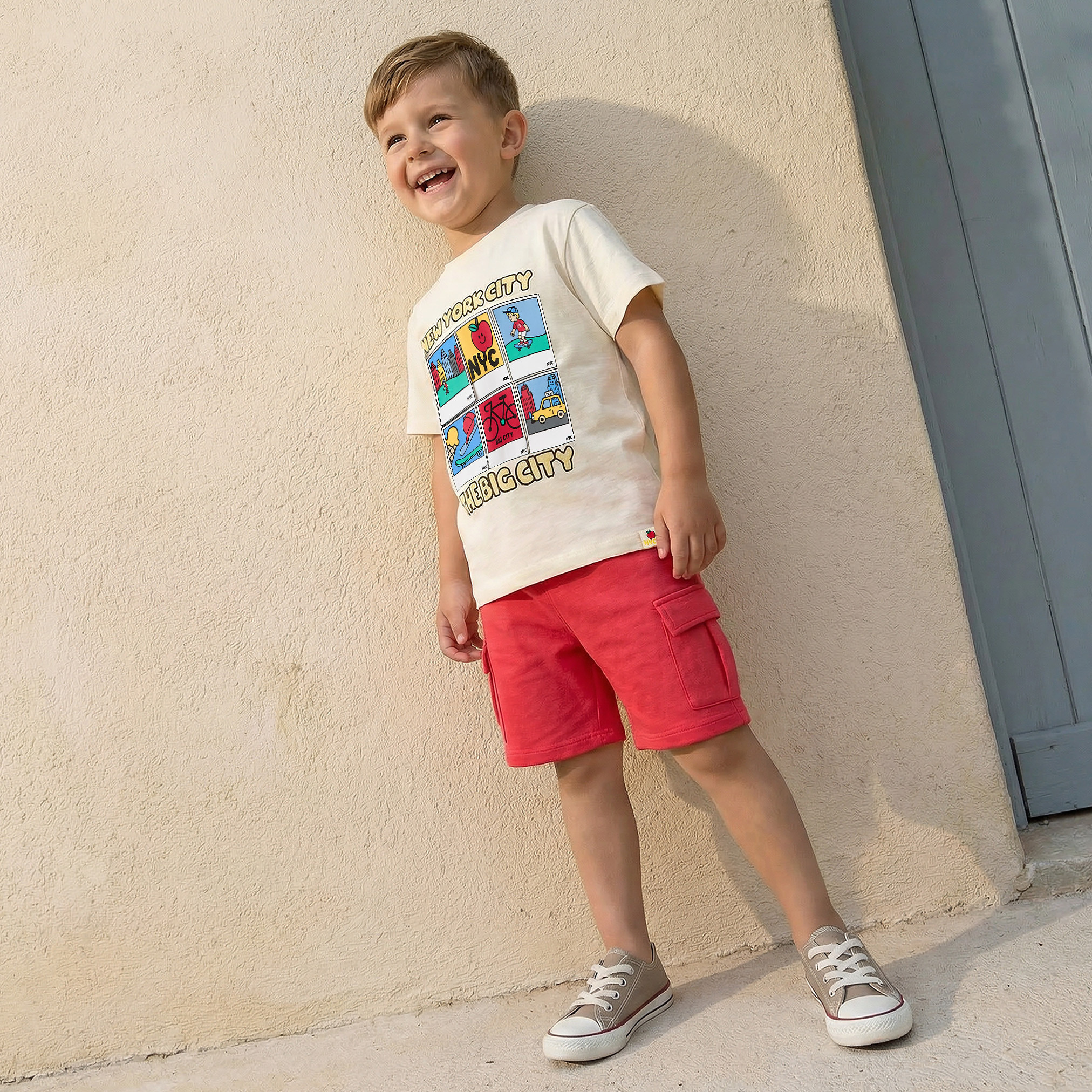 Juniors Crew Neck Short Sleeve T-shirt and Shorts Set with New York City Print-boys-clothing-setsandcoords-image-7