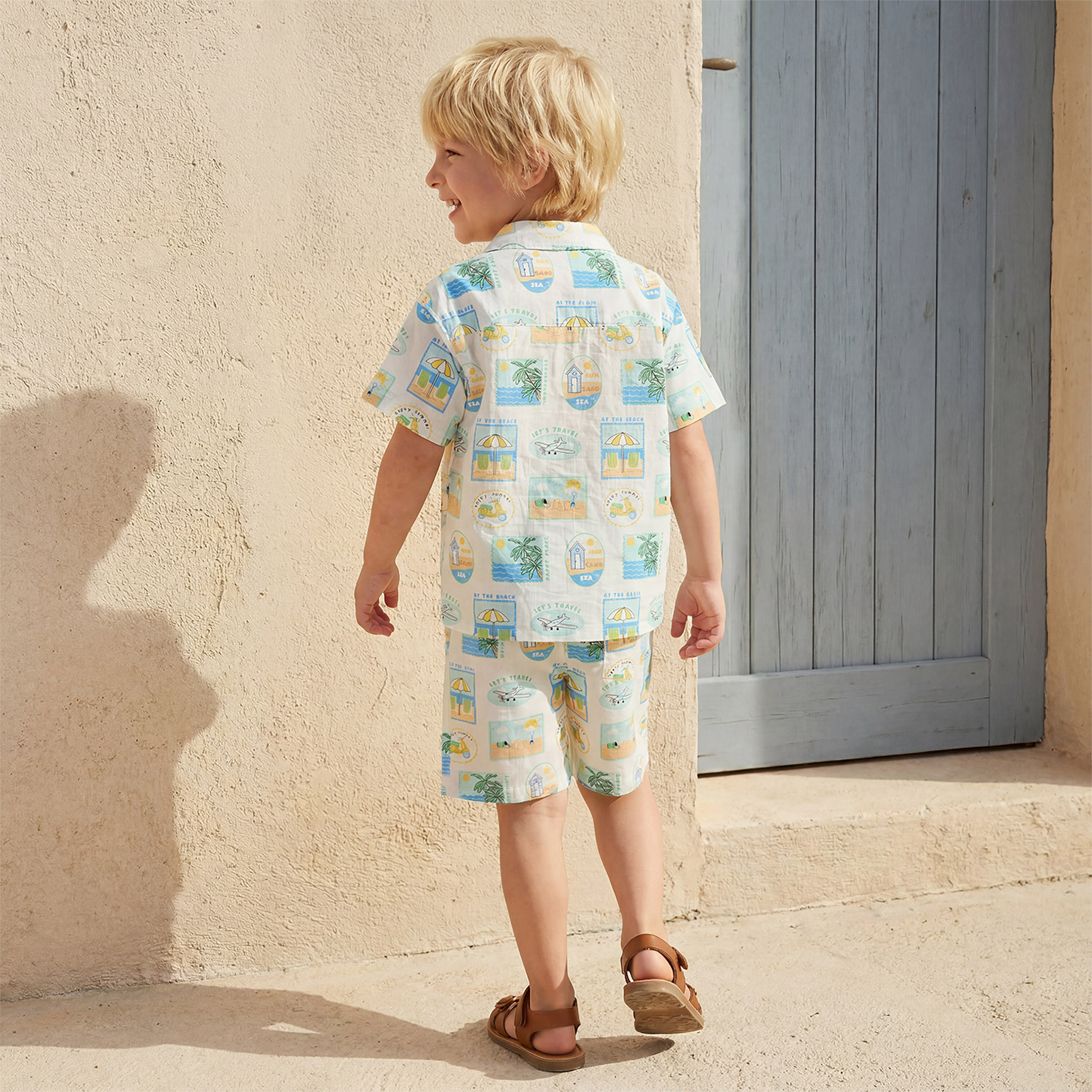 Juniors Camp Collar Short Sleeve Shirt and Shorts Set with Beach Vacation Print-boys-clothing-setsandcoords-image-4