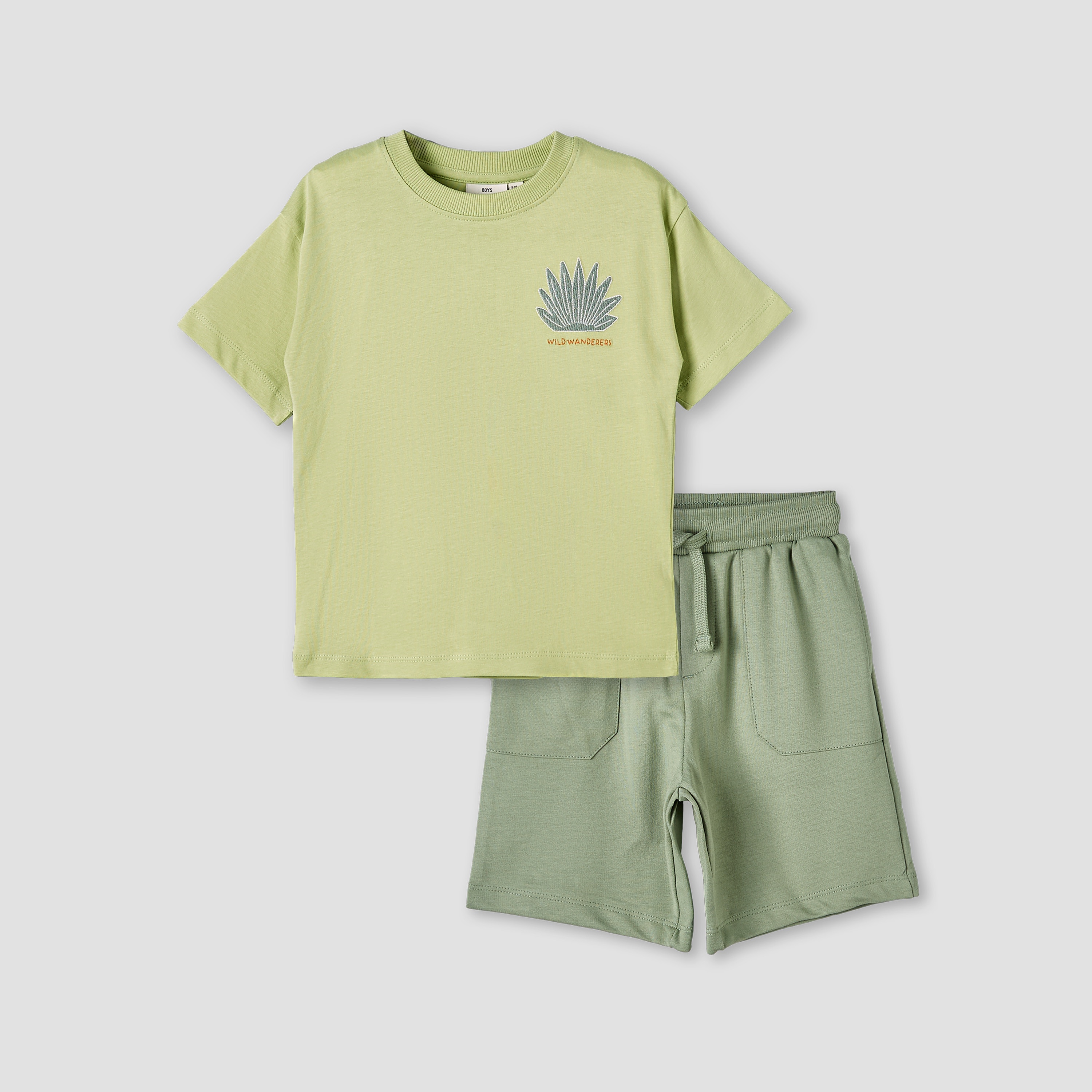 Juniors Crew Neck Short Sleeves T-shirt and Shorts Set with Embroidery-boys-clothing-setsandcoords-image-2