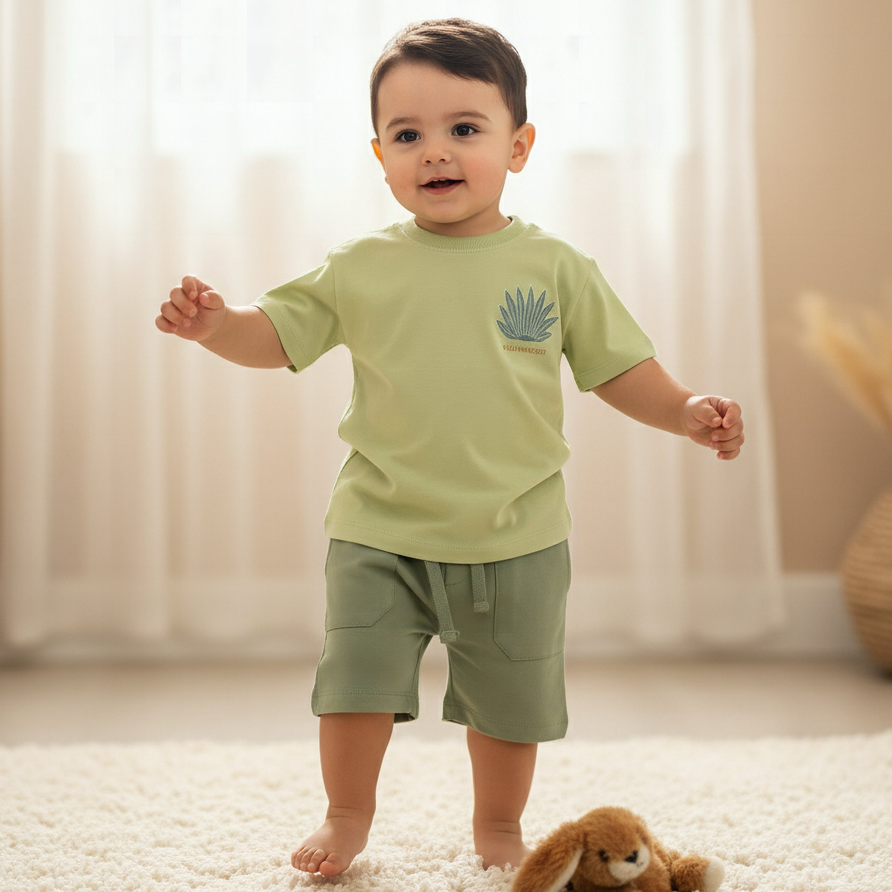 Juniors Crew Neck Short Sleeves T-shirt and Shorts Set with Embroidery-boys-clothing-setsandcoords-image-1