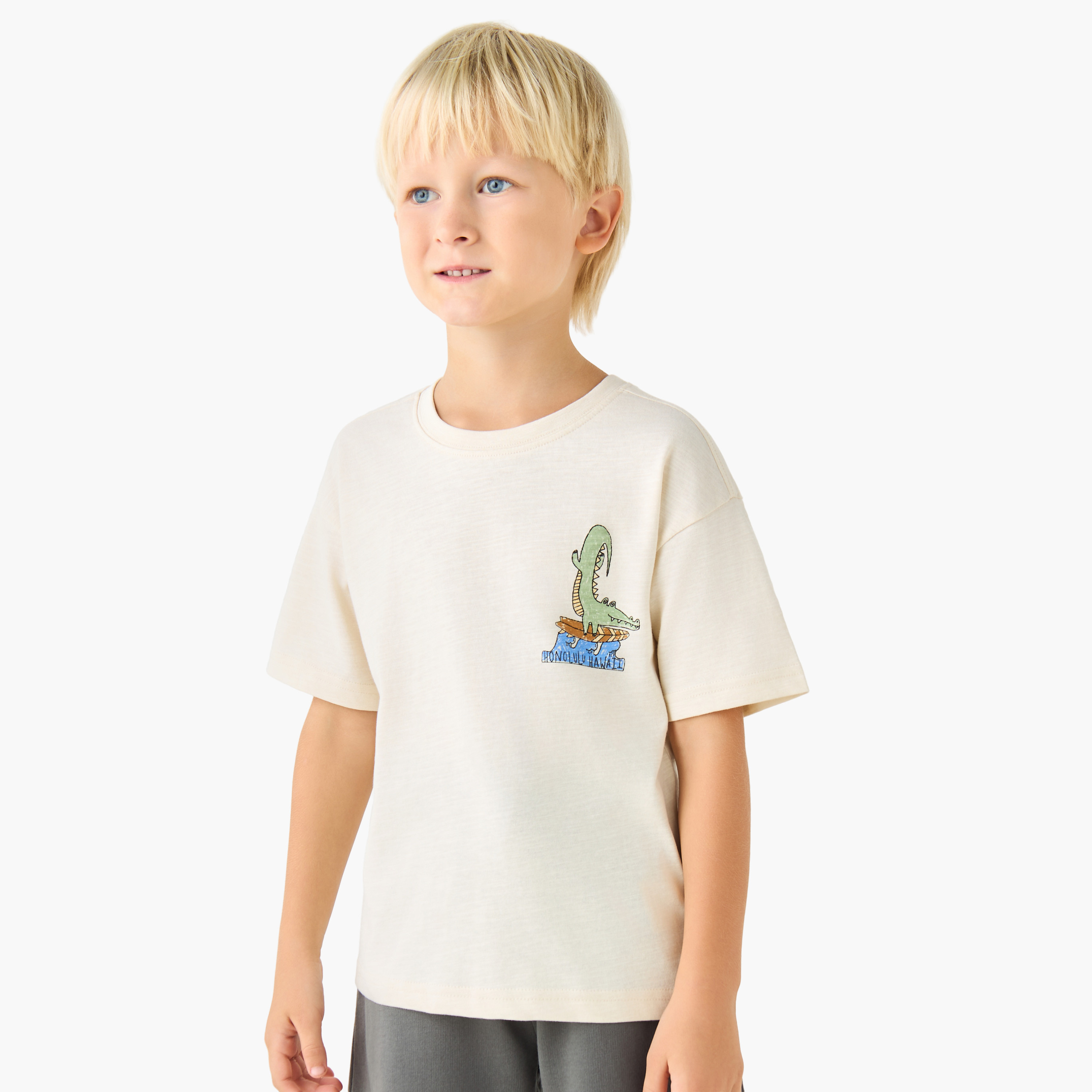 Juniors Crew Neck Short Sleeves T-shirt and Shorts Set with Drawstring Closure-baby-boys-clothing-setsandcoords-image-2