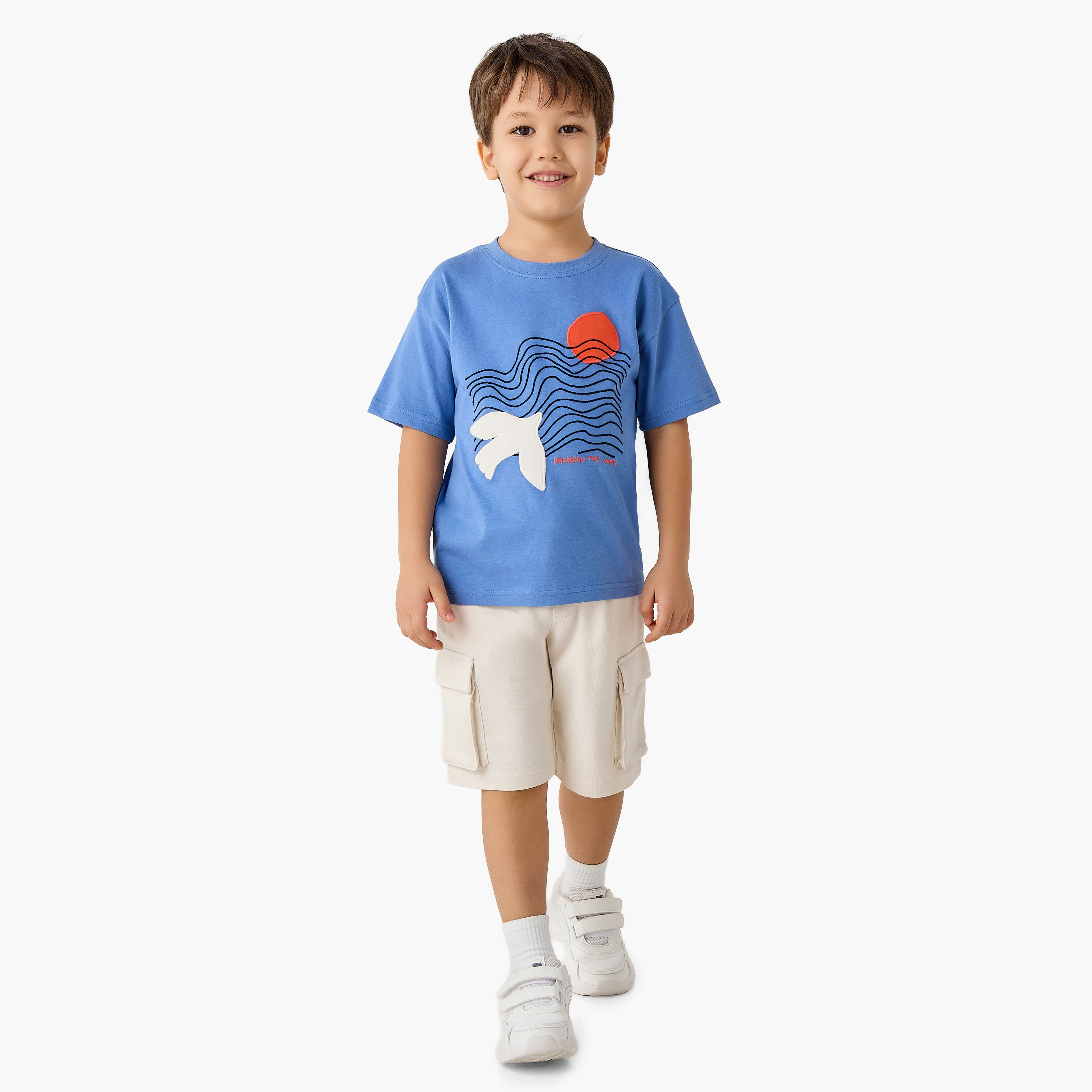 Juniors Crew Neck Short Sleeves T-shirt and Shorts Set with Embroidery-boys-clothing-setsandcoords-image-1