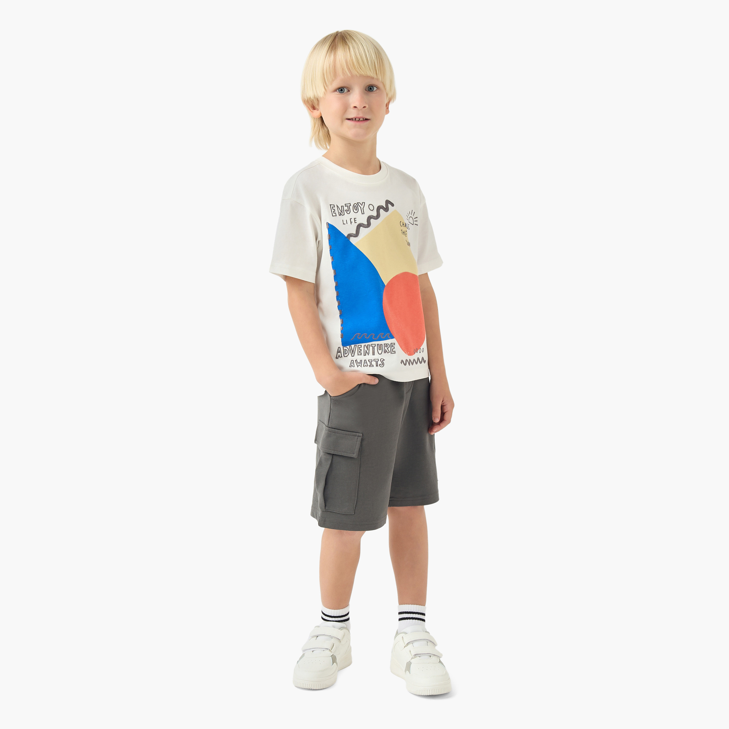 Juniors Crew Neck Short Sleeve T-shirt and Shorts Set with Drawstring Closure-baby-boys-clothing-setsandcoords-image-1
