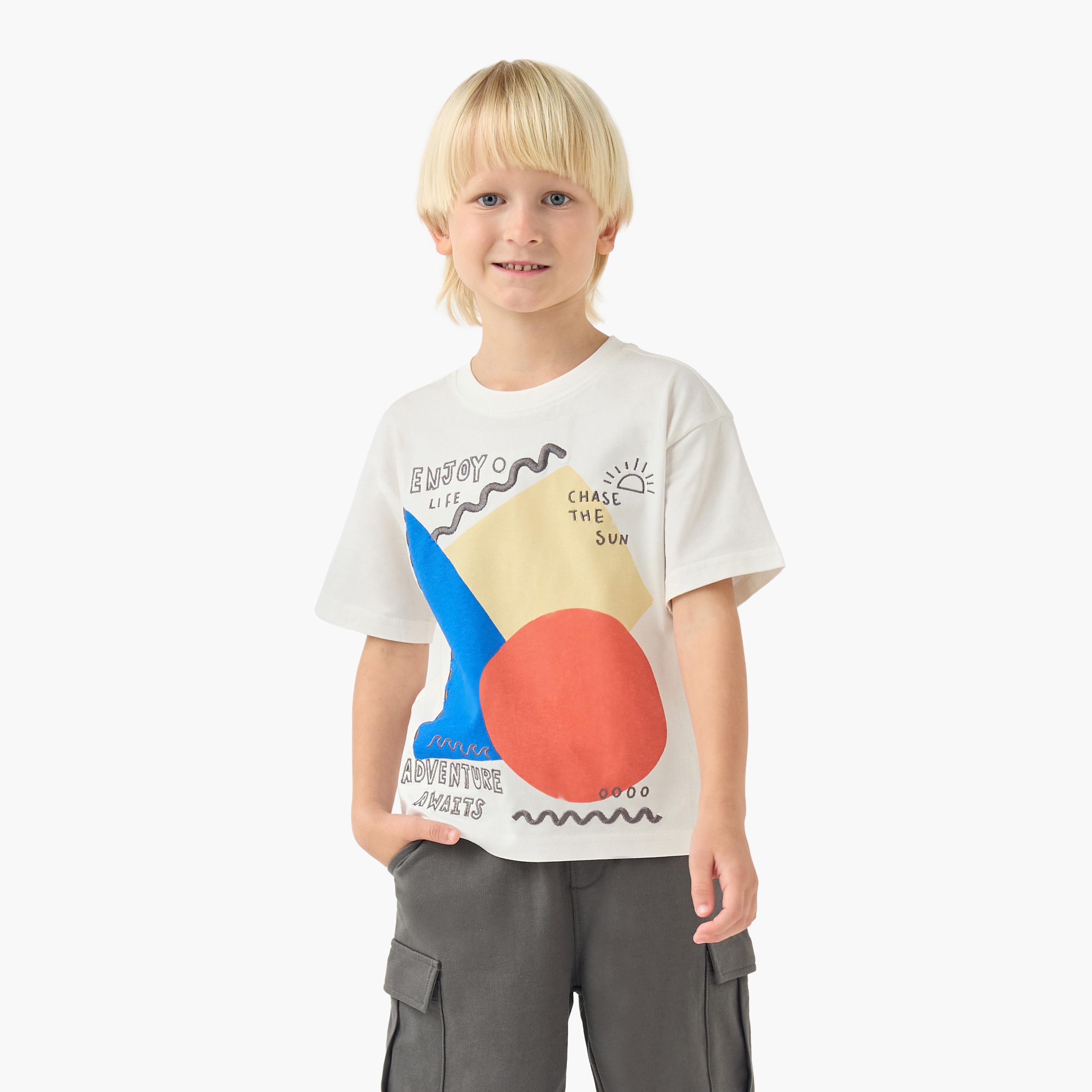 Juniors Crew Neck Short Sleeve T-shirt and Shorts Set with Drawstring Closure-baby-boys-clothing-setsandcoords-image-2