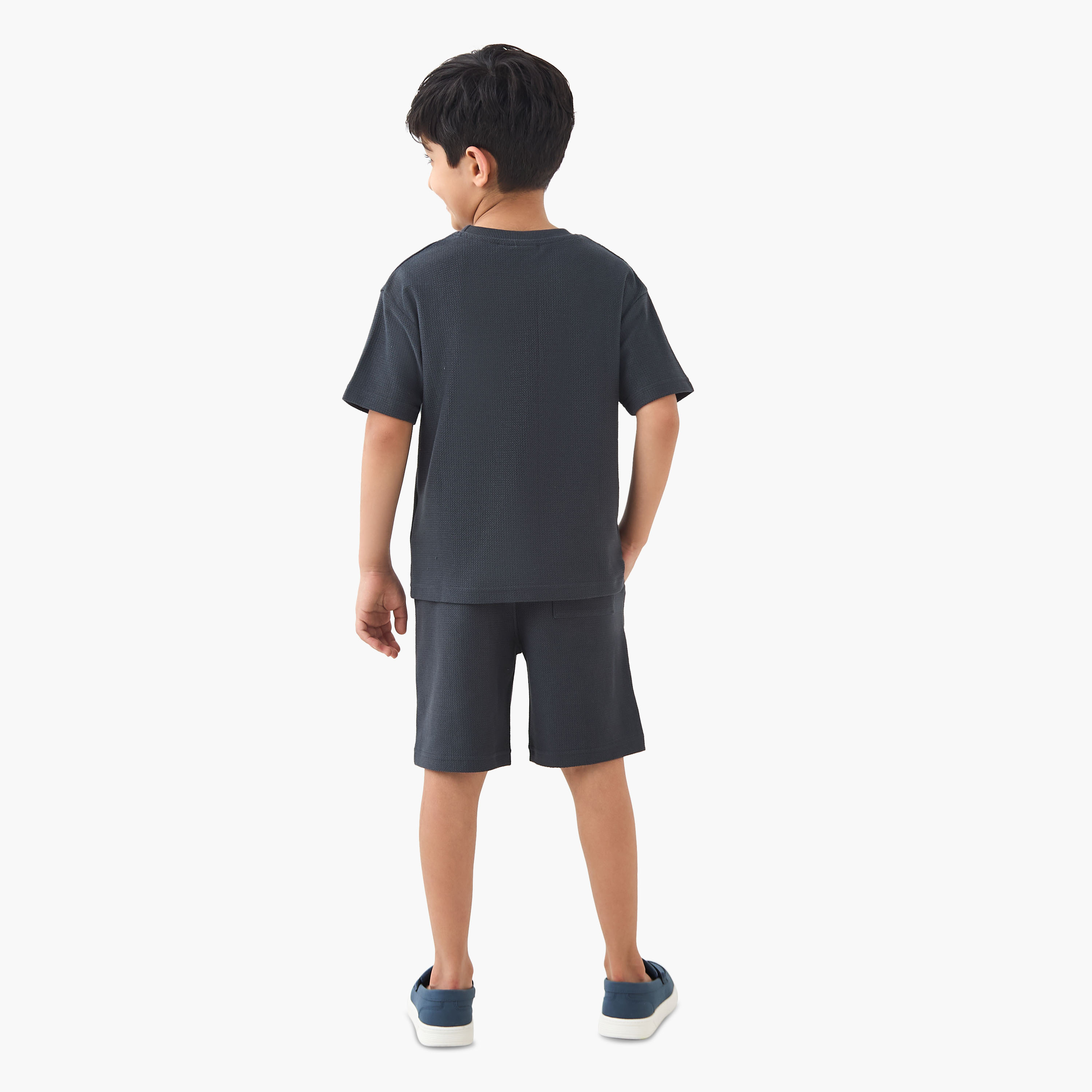 Juniors Boys T-shirt and Shorts Set with Textured Detail - Cotton - Short Sleeves - Crew Neck-baby-boys-clothing-setsandcoords-image-4