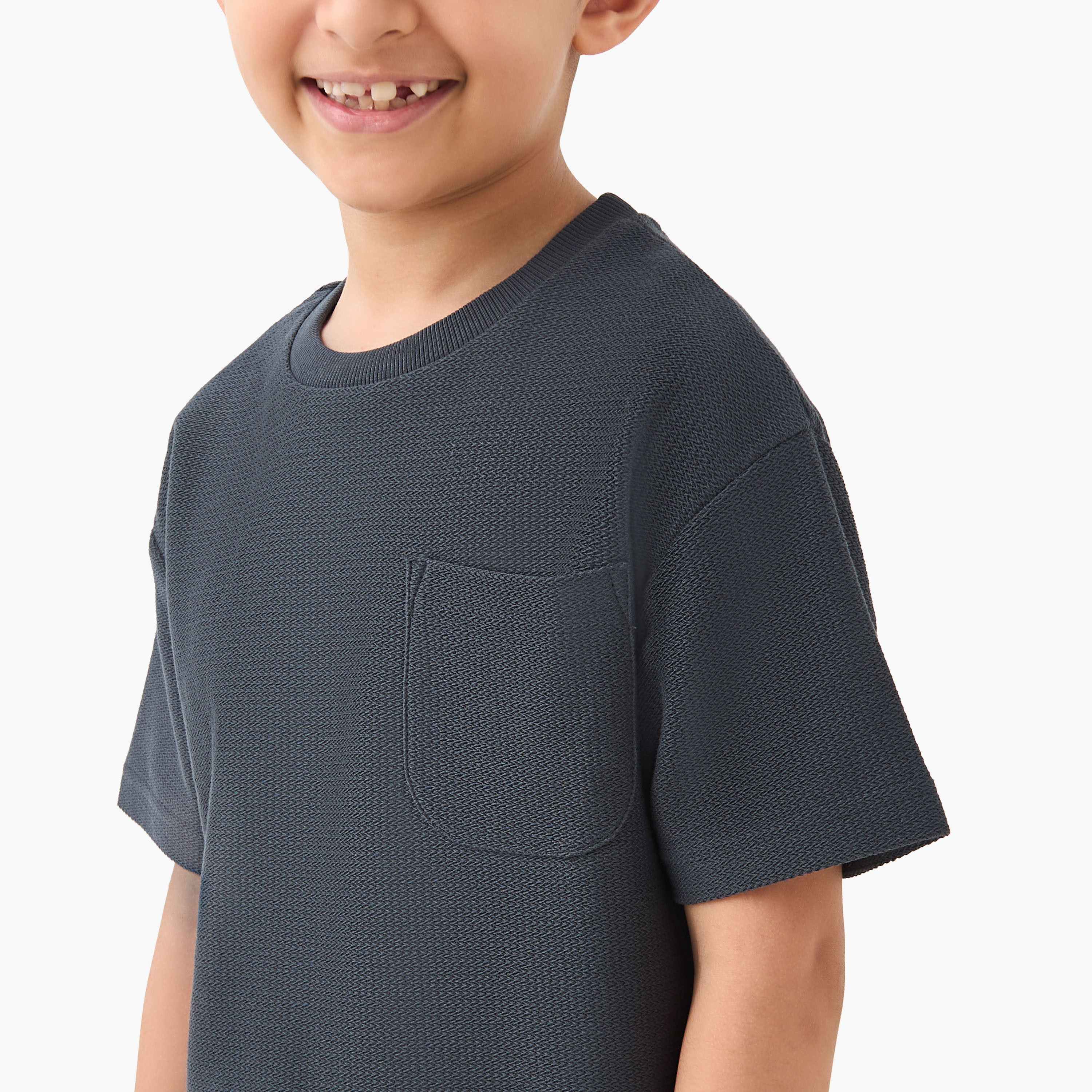 Juniors Boys T-shirt and Shorts Set with Textured Detail - Cotton - Short Sleeves - Crew Neck-baby-boys-clothing-setsandcoords-image-5