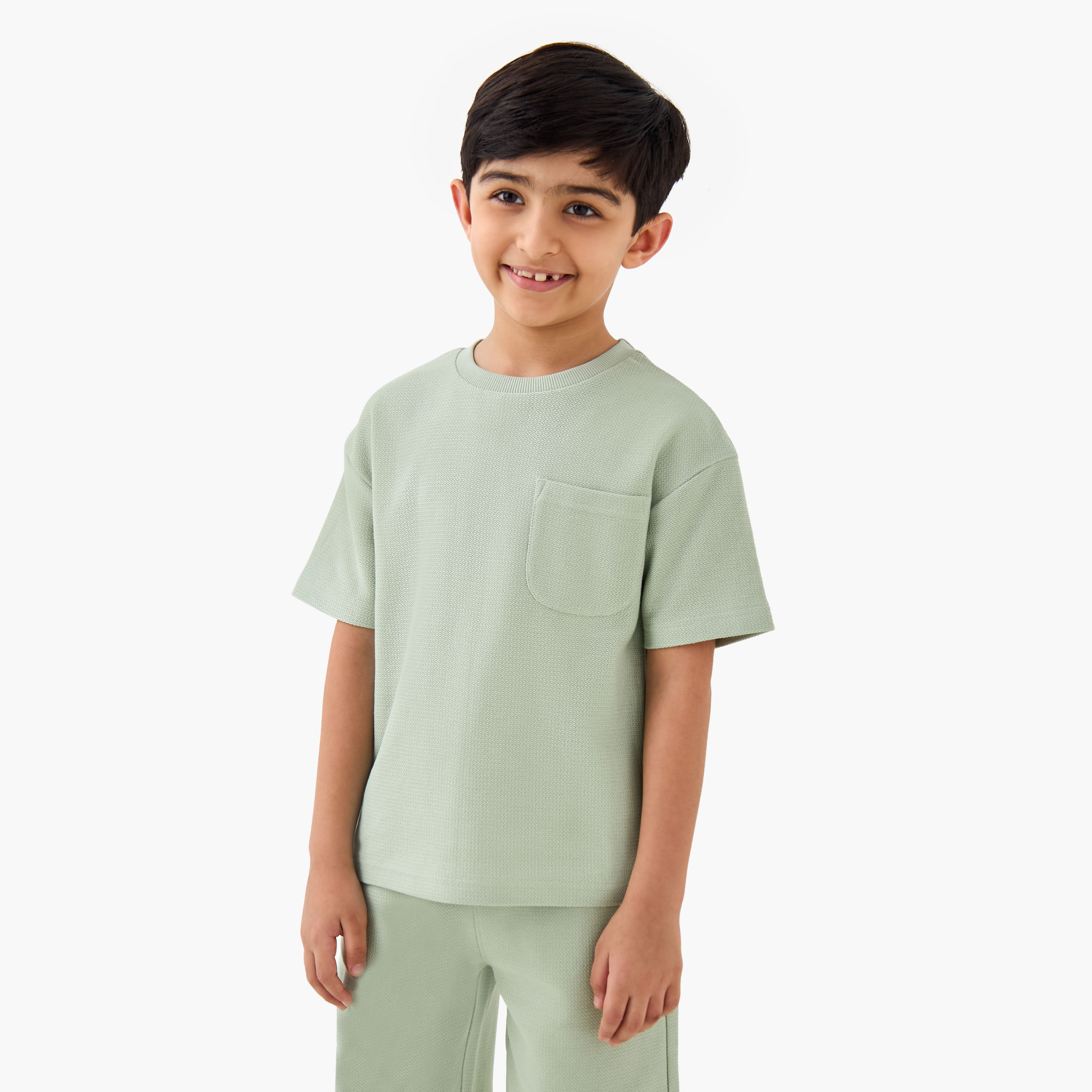Juniors Boys T-shirt and Shorts Set with Textured Detail - Cotton - Short Sleeves - Crew Neck-boys-clothing-setsandcoords-image-2