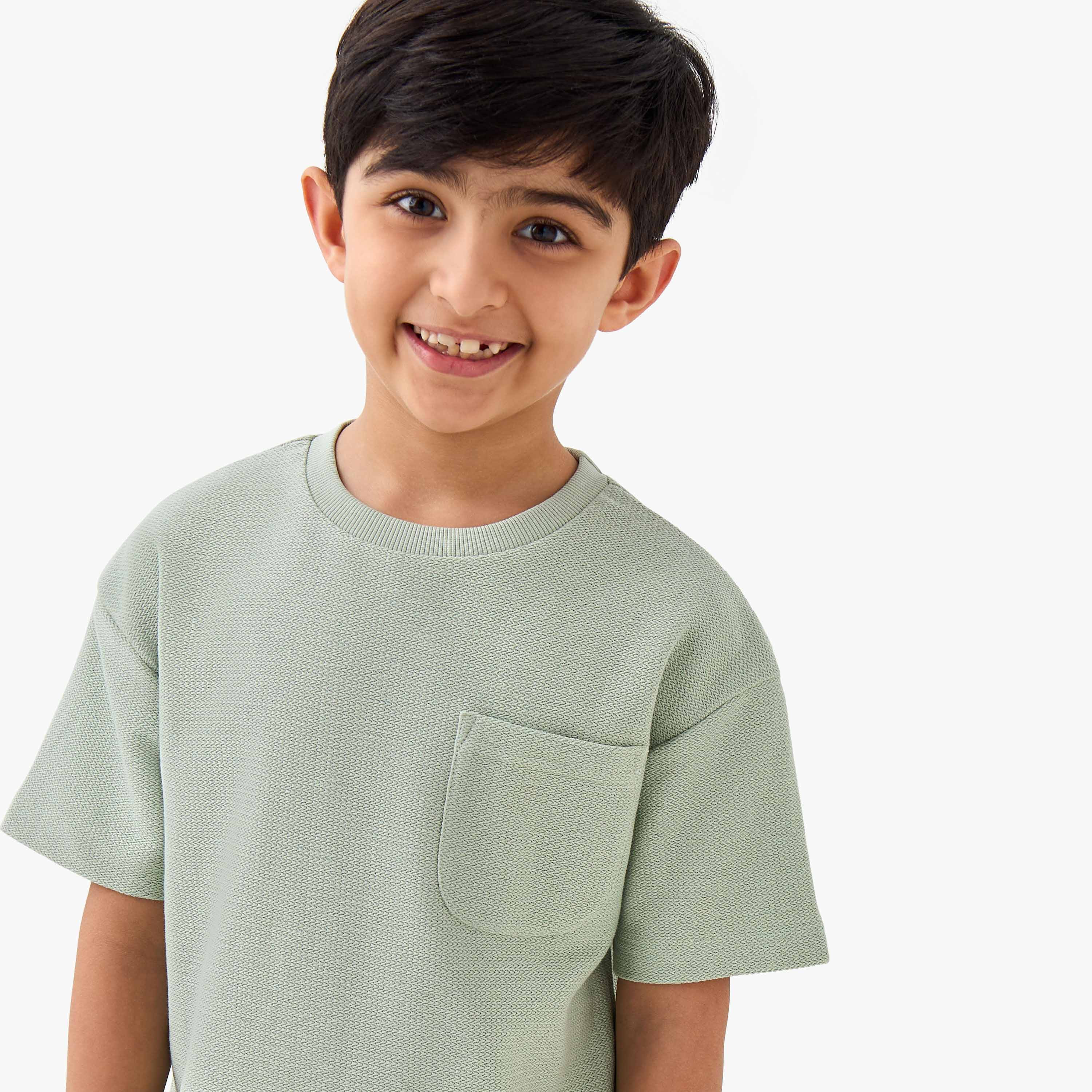 Juniors Boys T-shirt and Shorts Set with Textured Detail - Cotton - Short Sleeves - Crew Neck-boys-clothing-setsandcoords-image-5