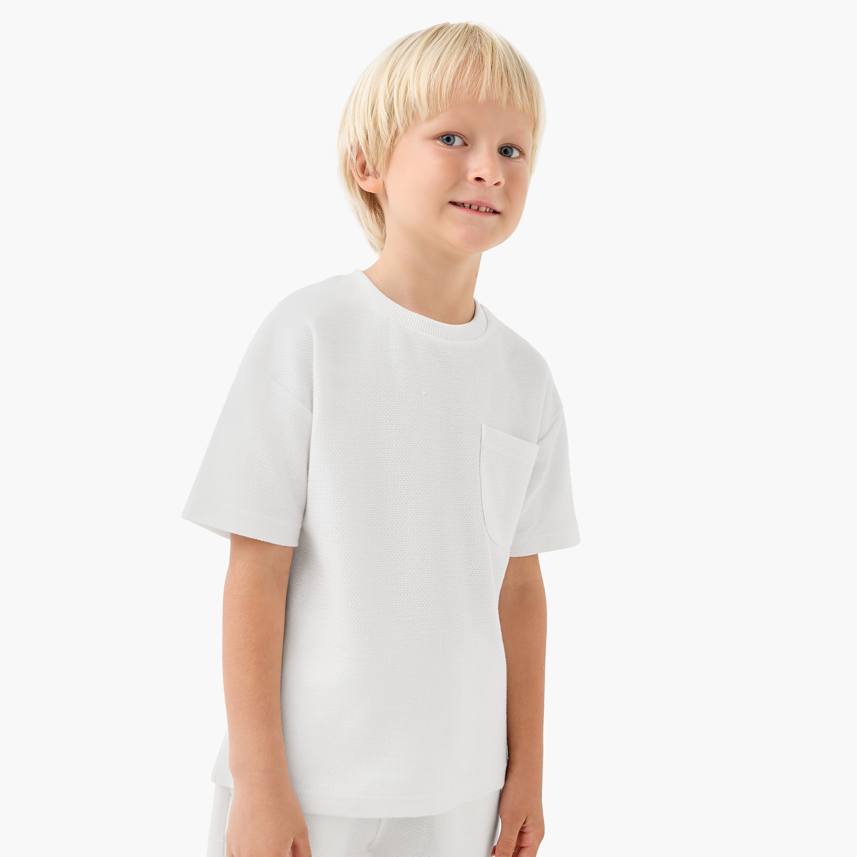 Juniors Boys T-shirt and Shorts Set with Textured Detail - Cotton - Short Sleeves - Crew Neck-boys-clothing-setsandcoords-image-2