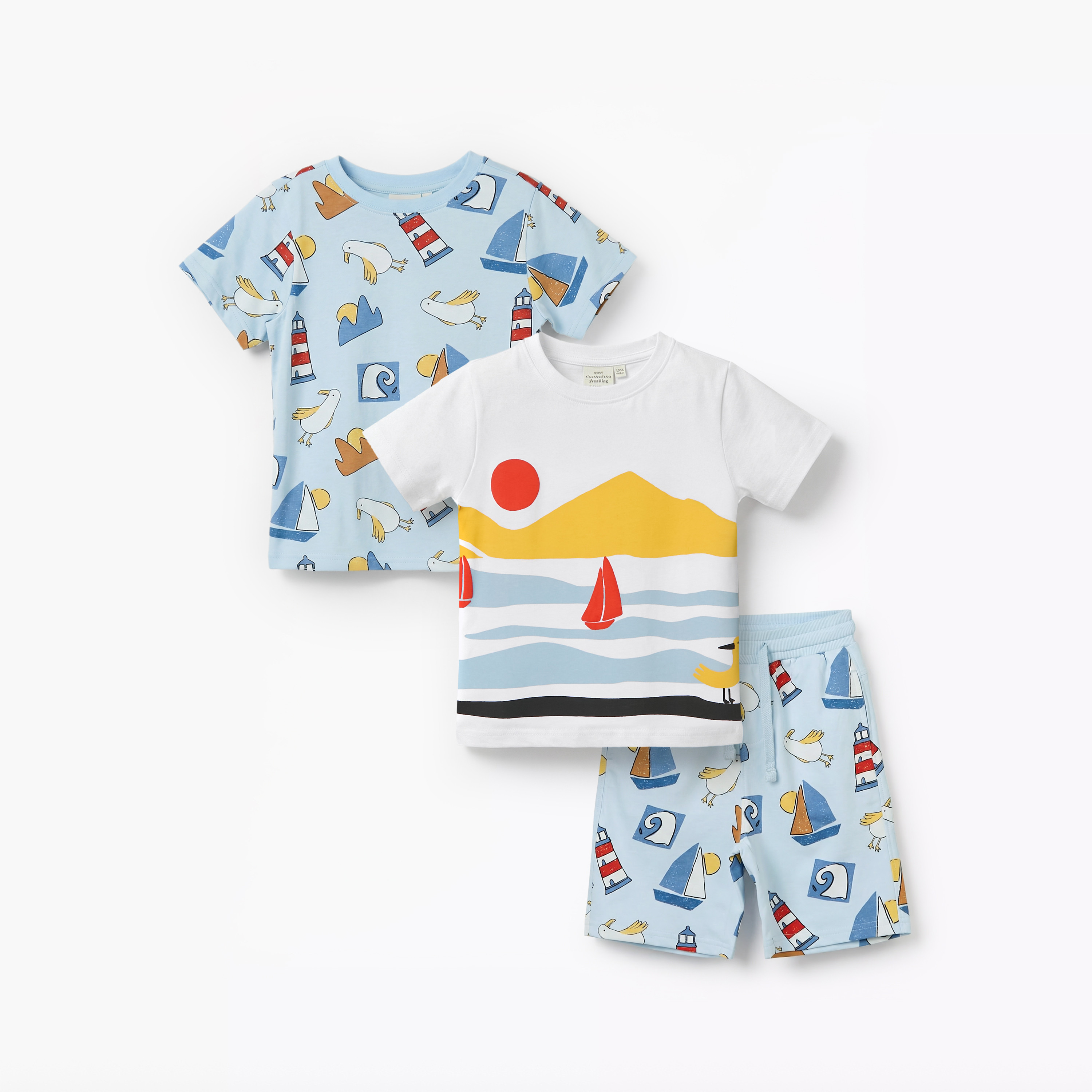 Set of 3 Juniors Crew Neck Short Sleeves T-shirt and Shorts Set with Graphic Print-boys-clothing-setsandcoords-image-1