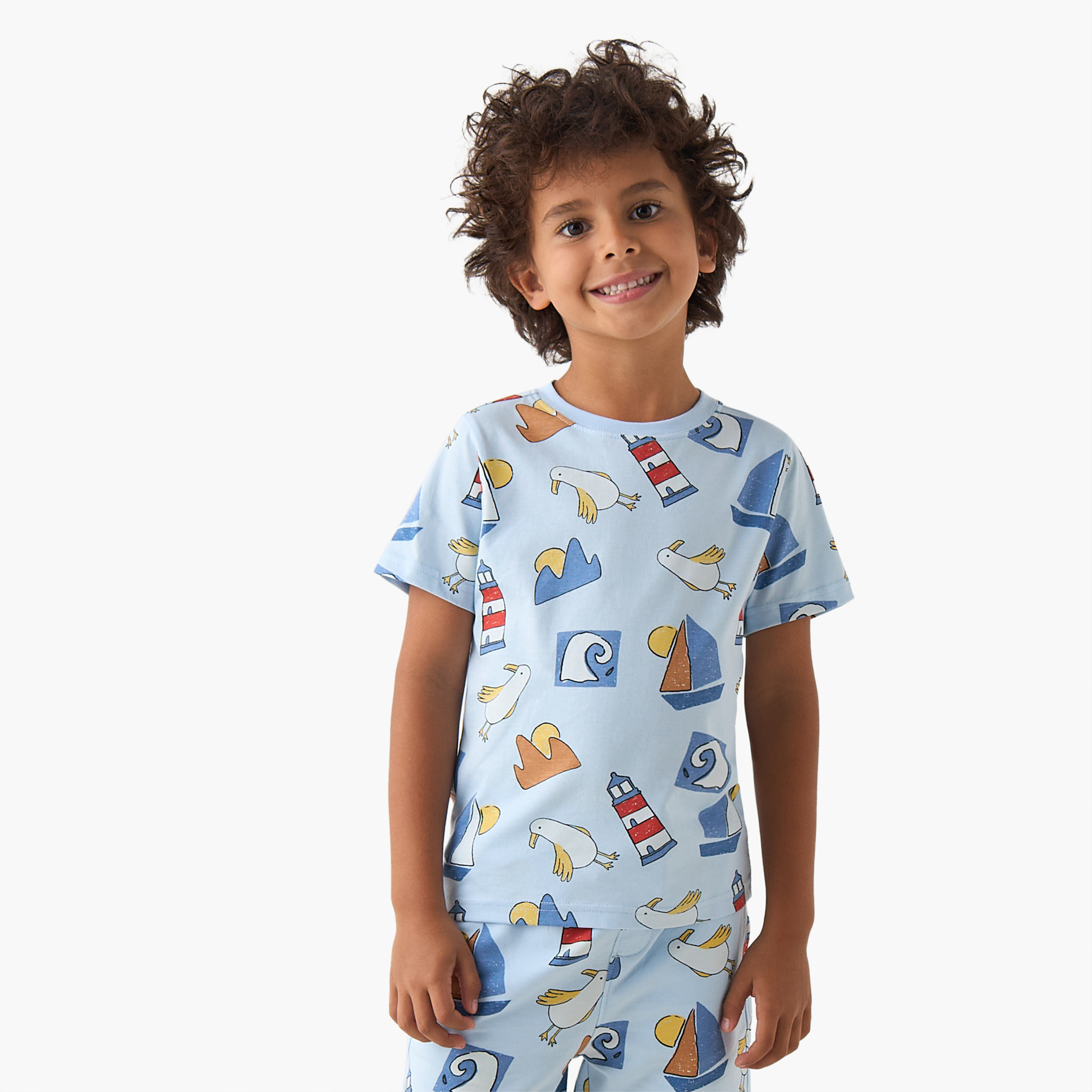 Set of 3 Juniors Crew Neck Short Sleeves T-shirt and Shorts Set with Graphic Print-boys-clothing-setsandcoords-image-2