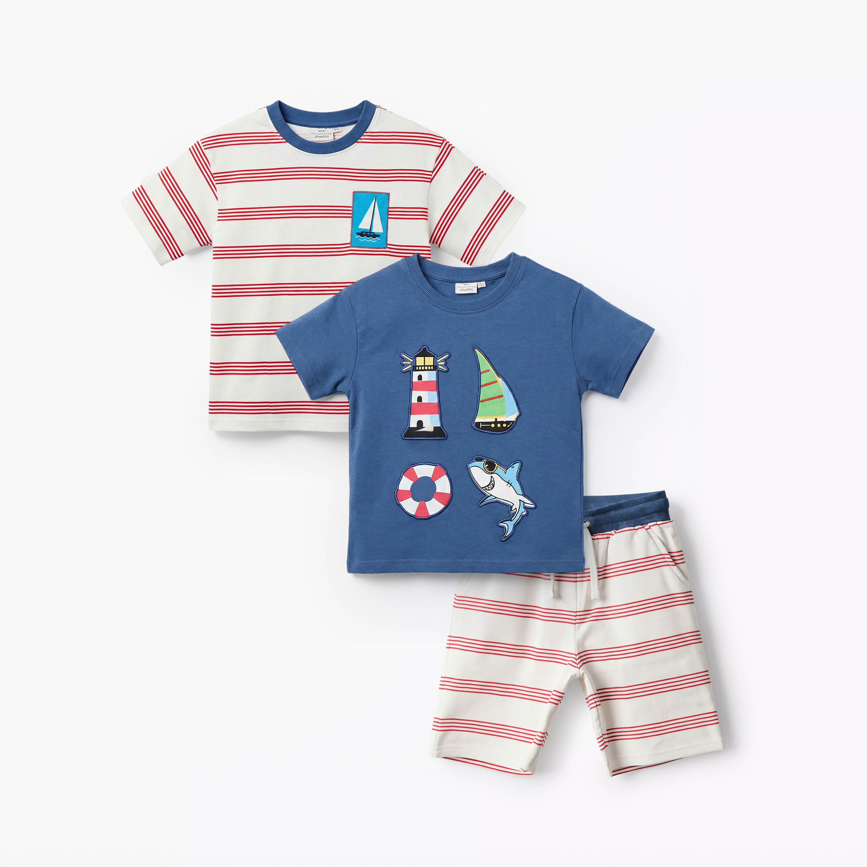 Set of 3 Juniors Crew Neck Short Sleeve T-shirt and Shorts Set with Applique Accent-boys-clothing-setsandcoords-image-1