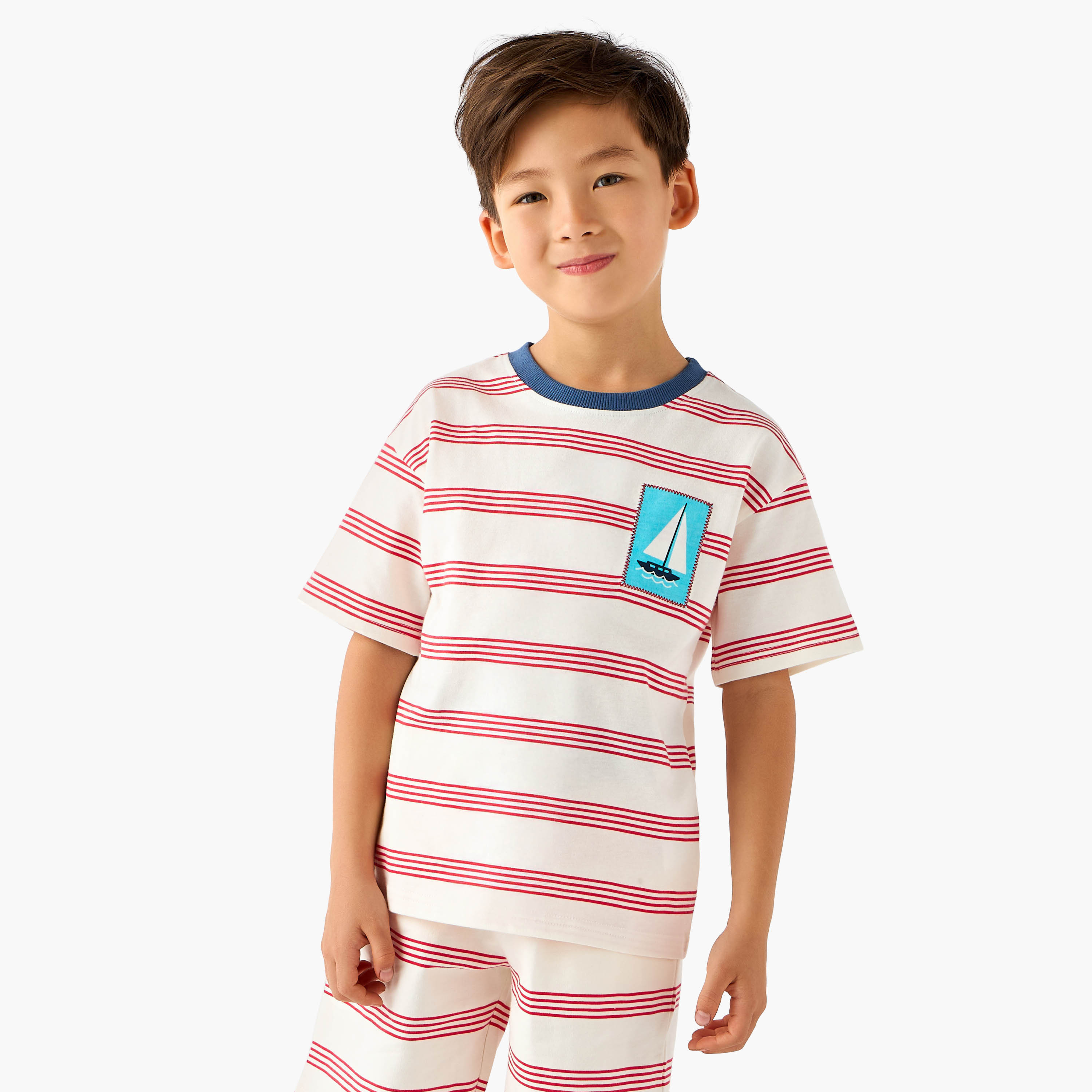 Set of 3 Juniors Crew Neck Short Sleeve T-shirt and Shorts Set with Applique Accent-boys-clothing-setsandcoords-image-5