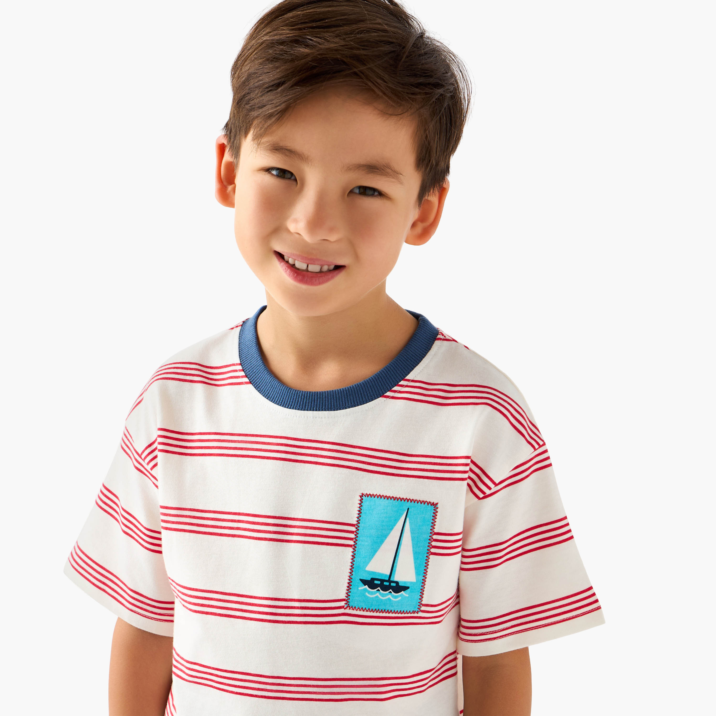 Set of 3 Juniors Crew Neck Short Sleeve T-shirt and Shorts Set with Applique Accent-boys-clothing-setsandcoords-image-7