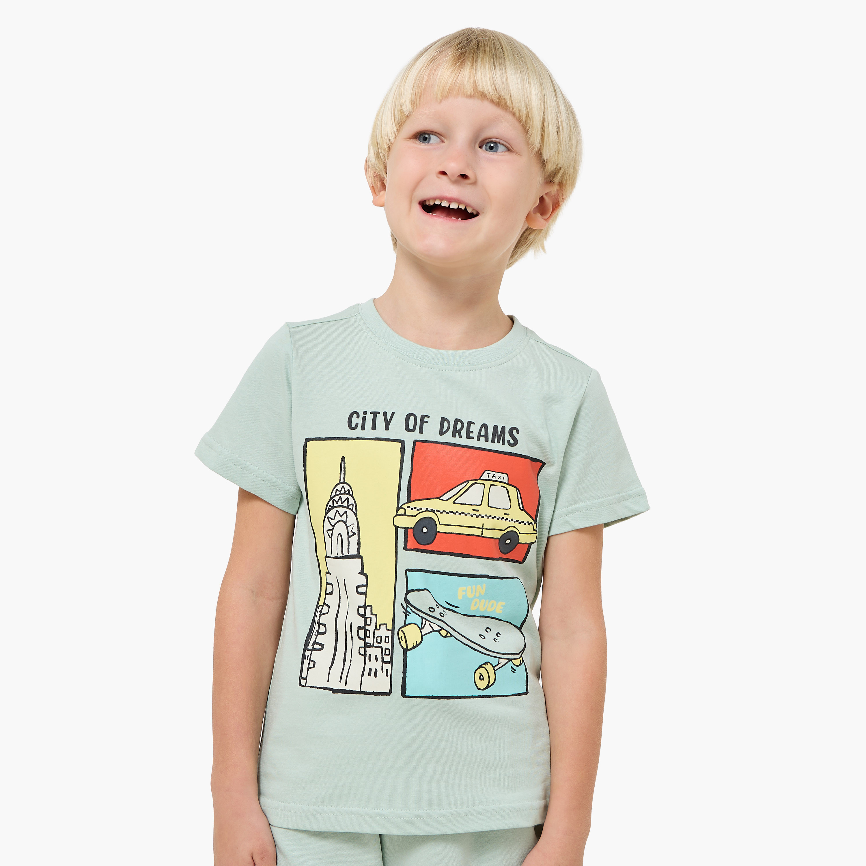 Set of 3 Juniors Crew Neck Short Sleeves T-shirt and Shorts Set with New York Print-boys-clothing-setsandcoords-image-3
