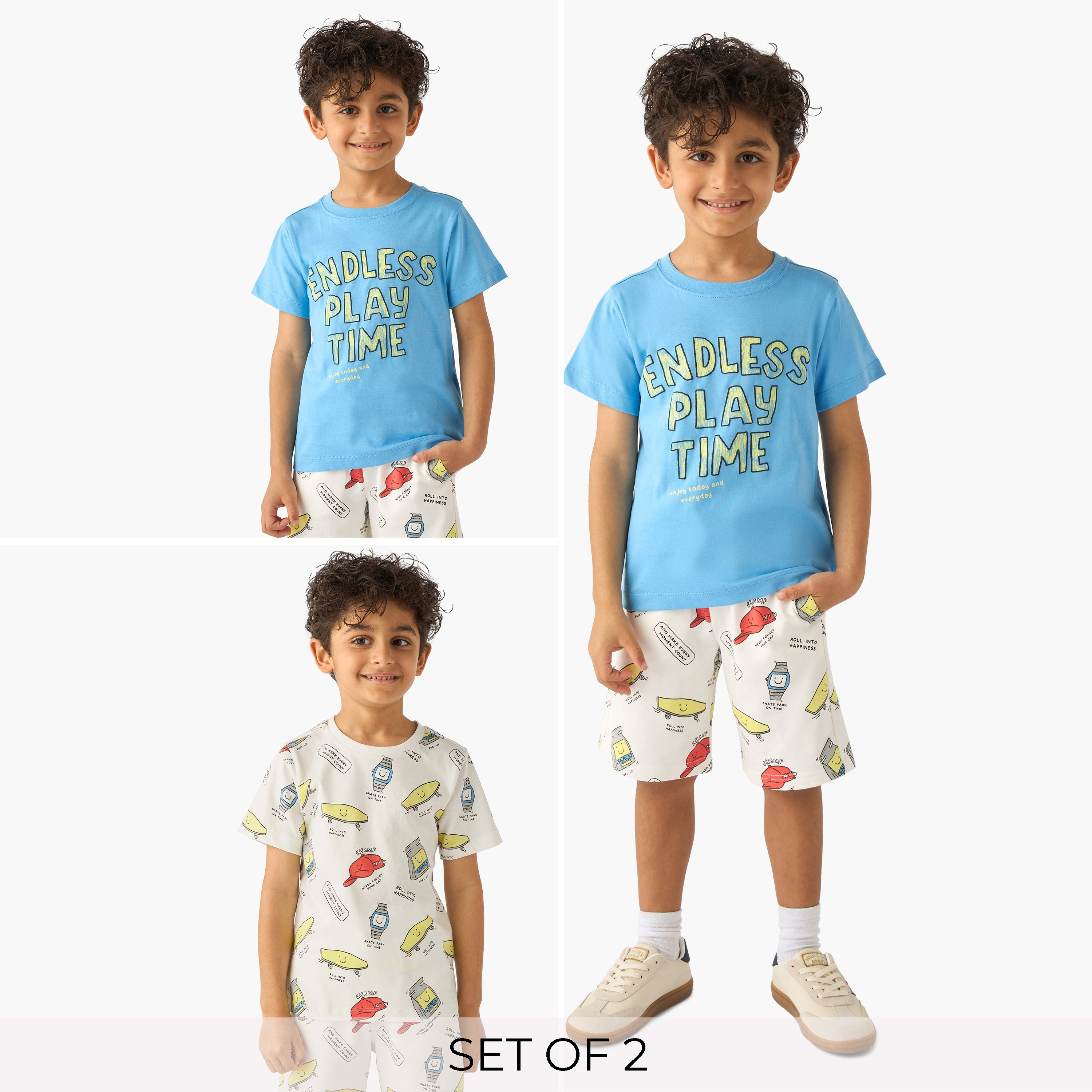 طقم شورت وتيشيرت بياقة ضيقة وأكمام قصيرة وطبعات 3 قطع من جونيورز-boys-clothing-setsandcoords-image-1