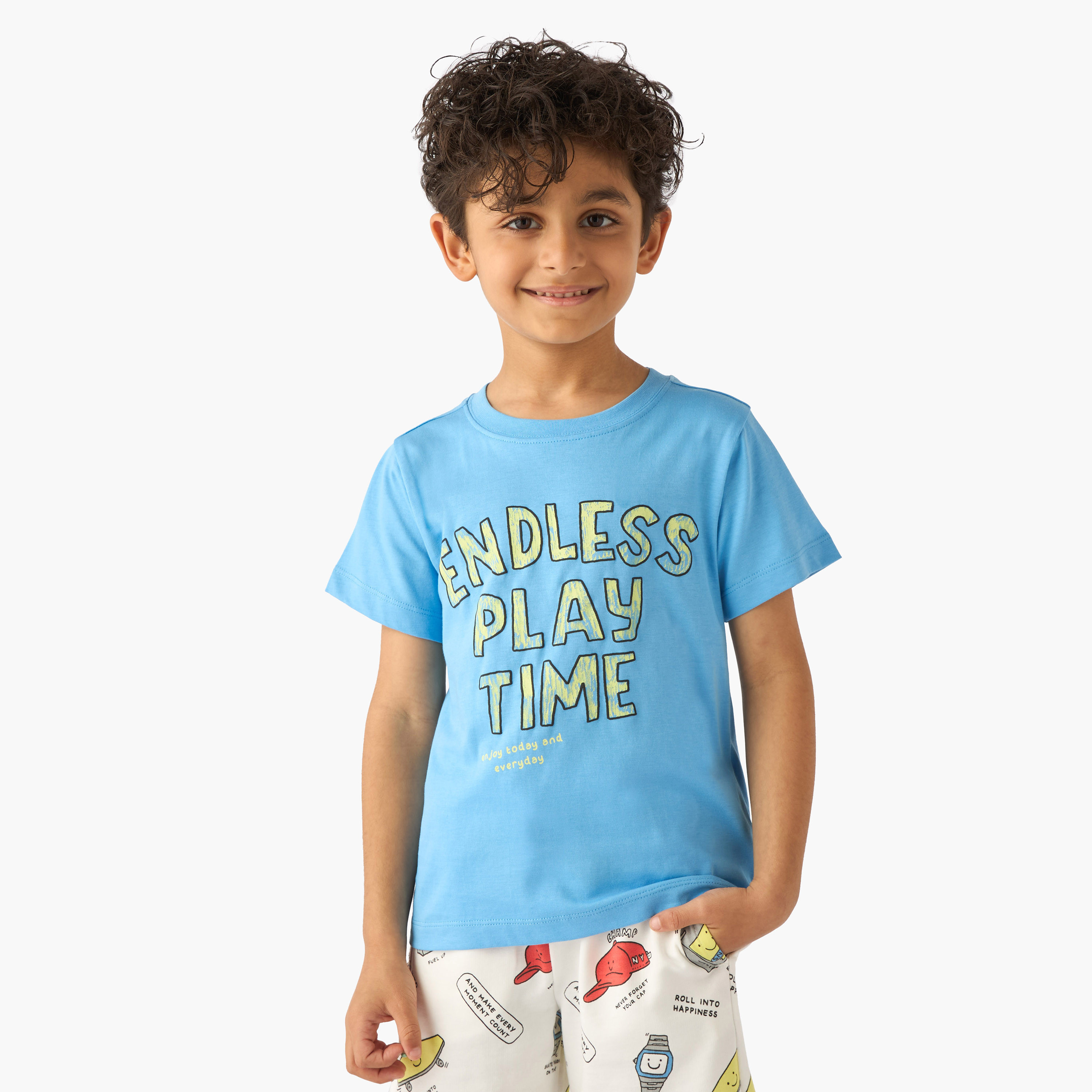 طقم شورت وتيشيرت بياقة ضيقة وأكمام قصيرة وطبعات 3 قطع من جونيورز-boys-clothing-setsandcoords-image-2
