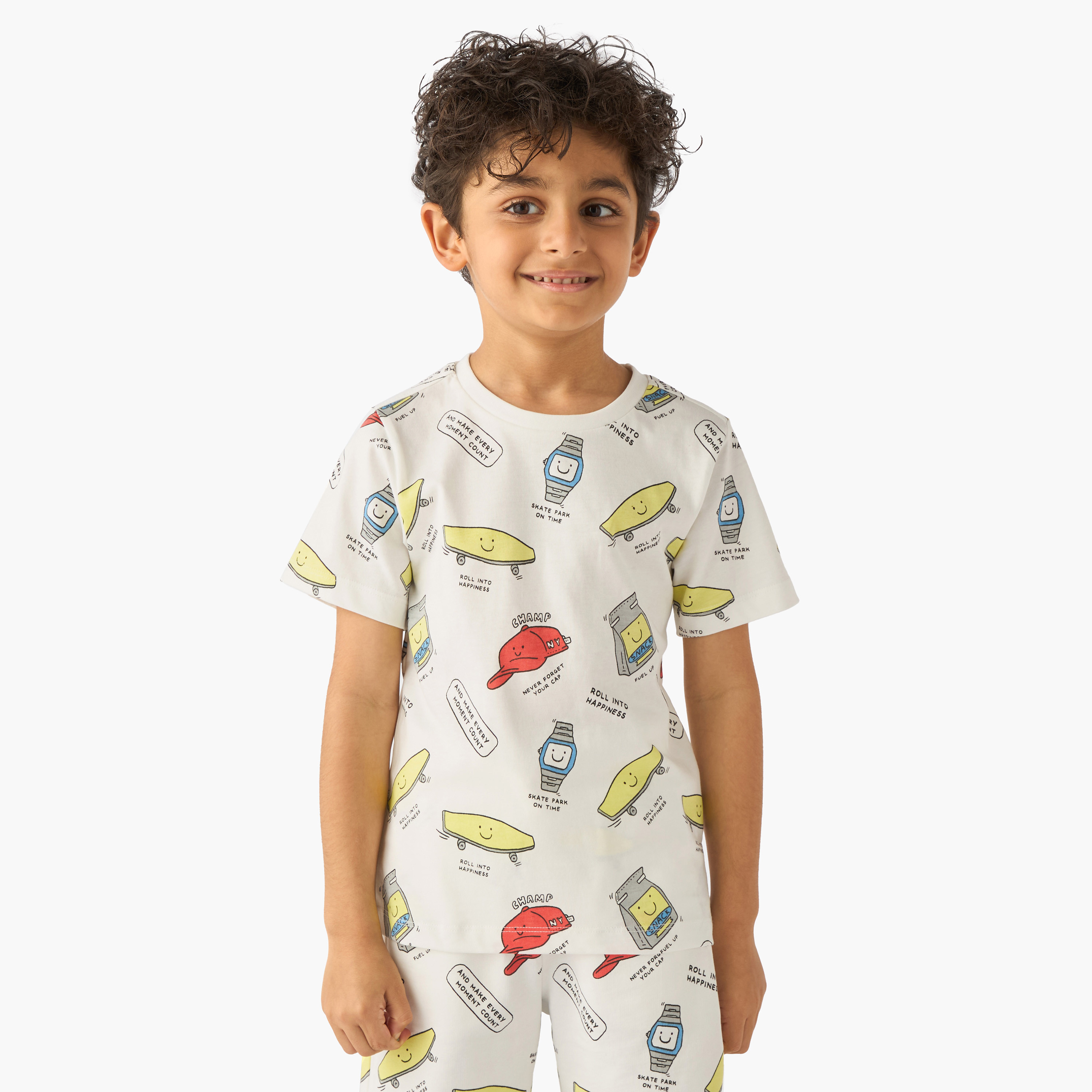 طقم شورت وتيشيرت بياقة ضيقة وأكمام قصيرة وطبعات 3 قطع من جونيورز-boys-clothing-setsandcoords-image-3